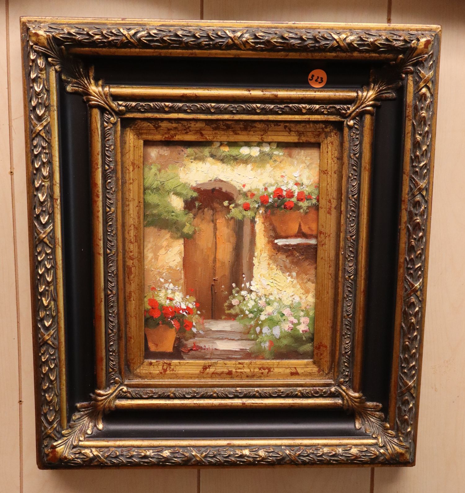 Tuscan Courtyard Floral Oil Painting Art Framed