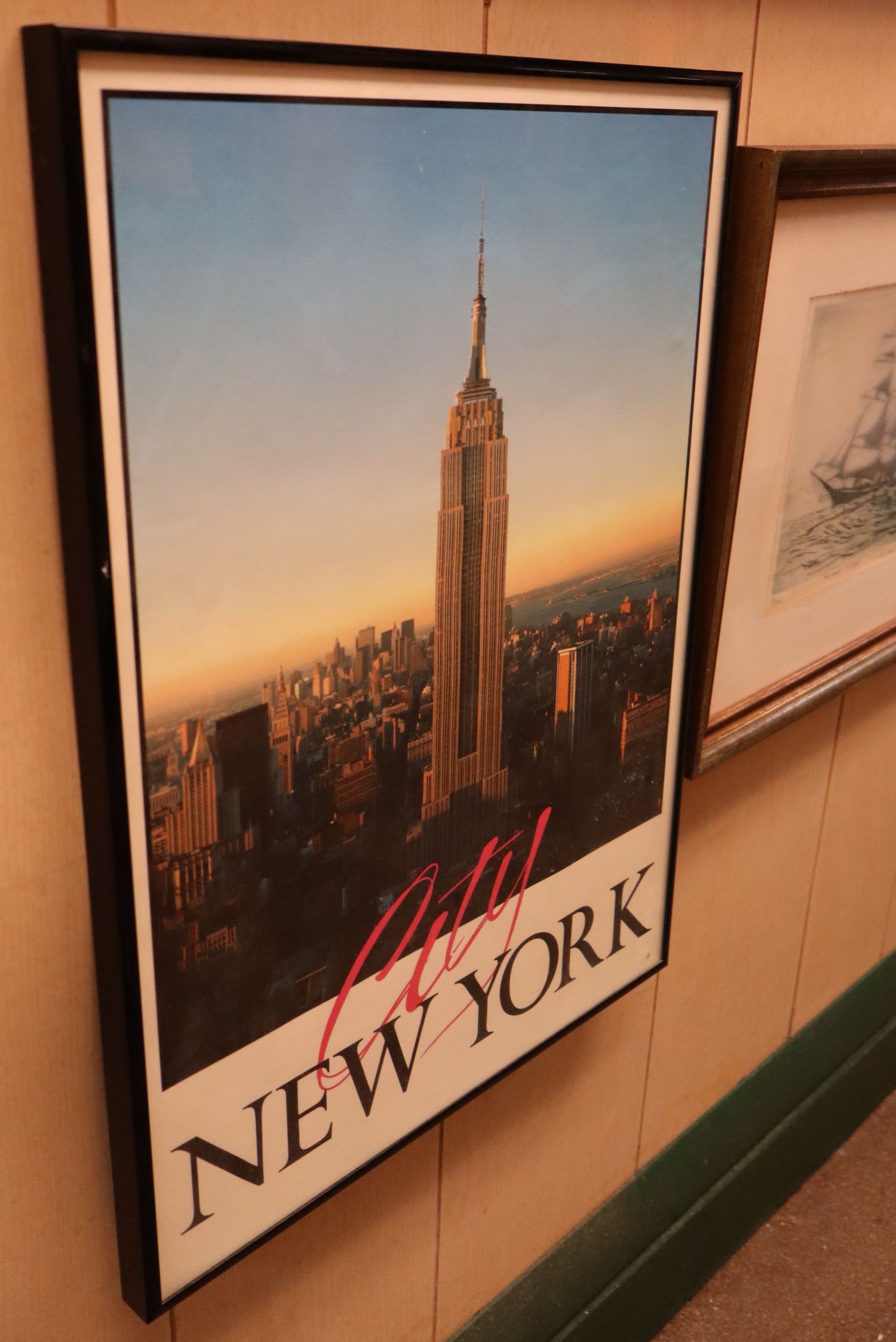 Vtg. New York Empire State Building Framed Poster