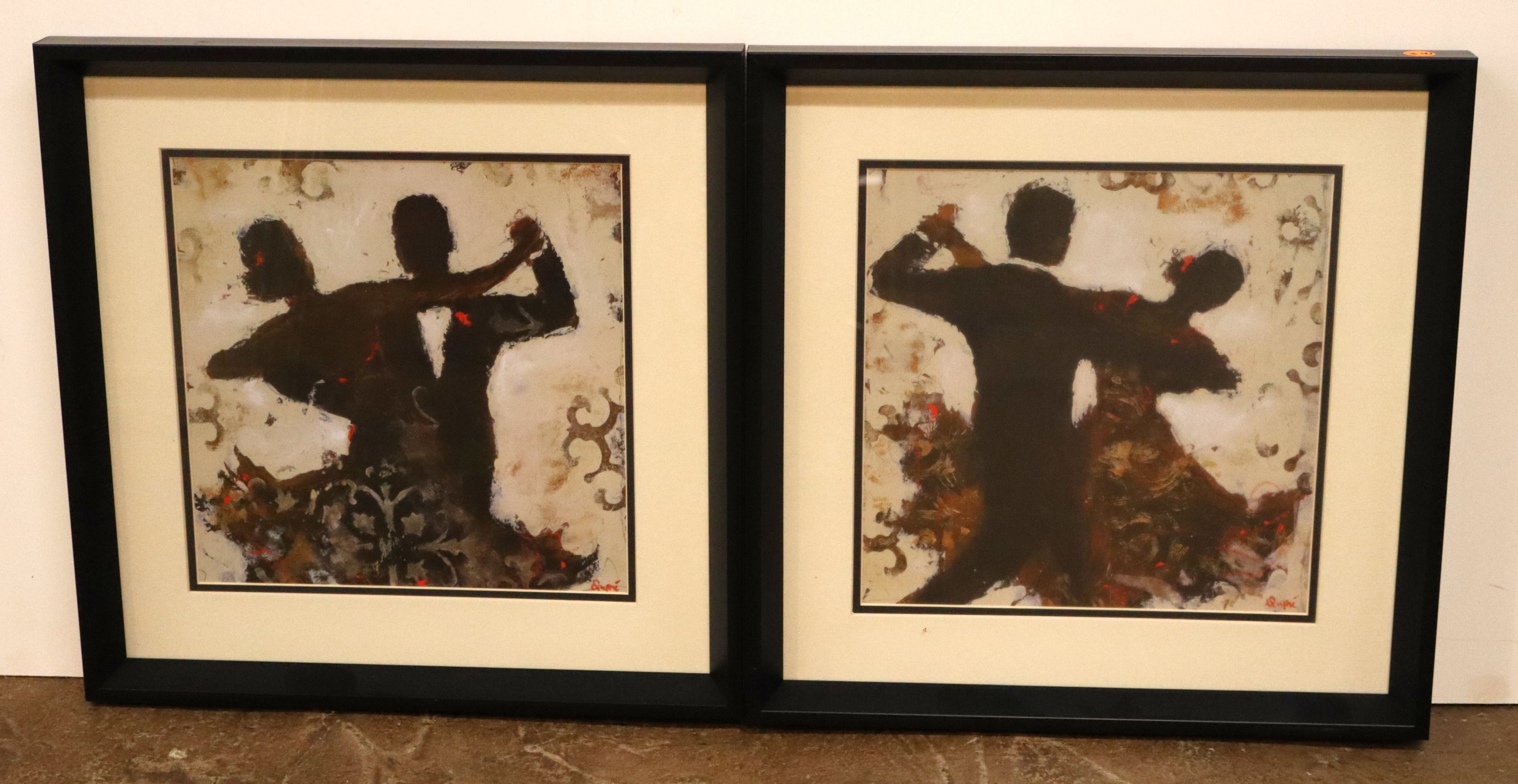 Pair Dupre Signed Ballroom Dancer Framed Prints
