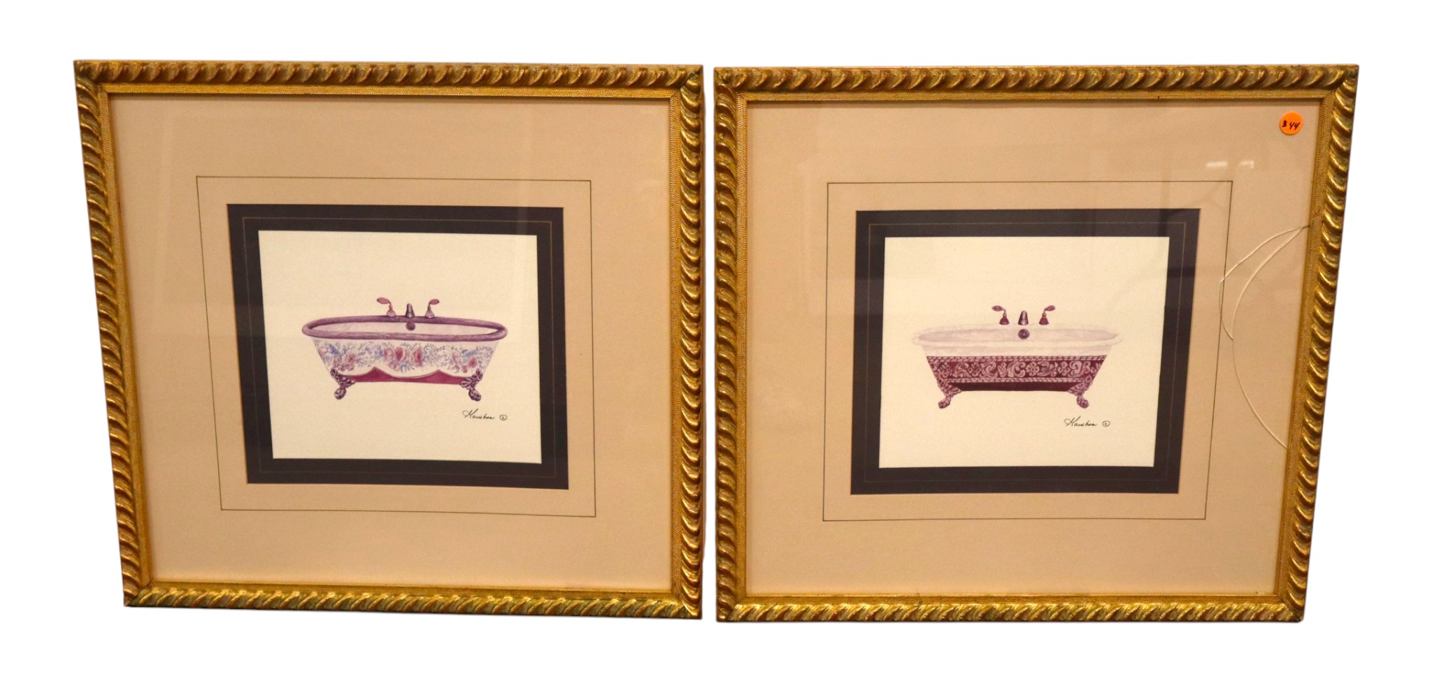 Pair Victorian Bathtub decorator prints