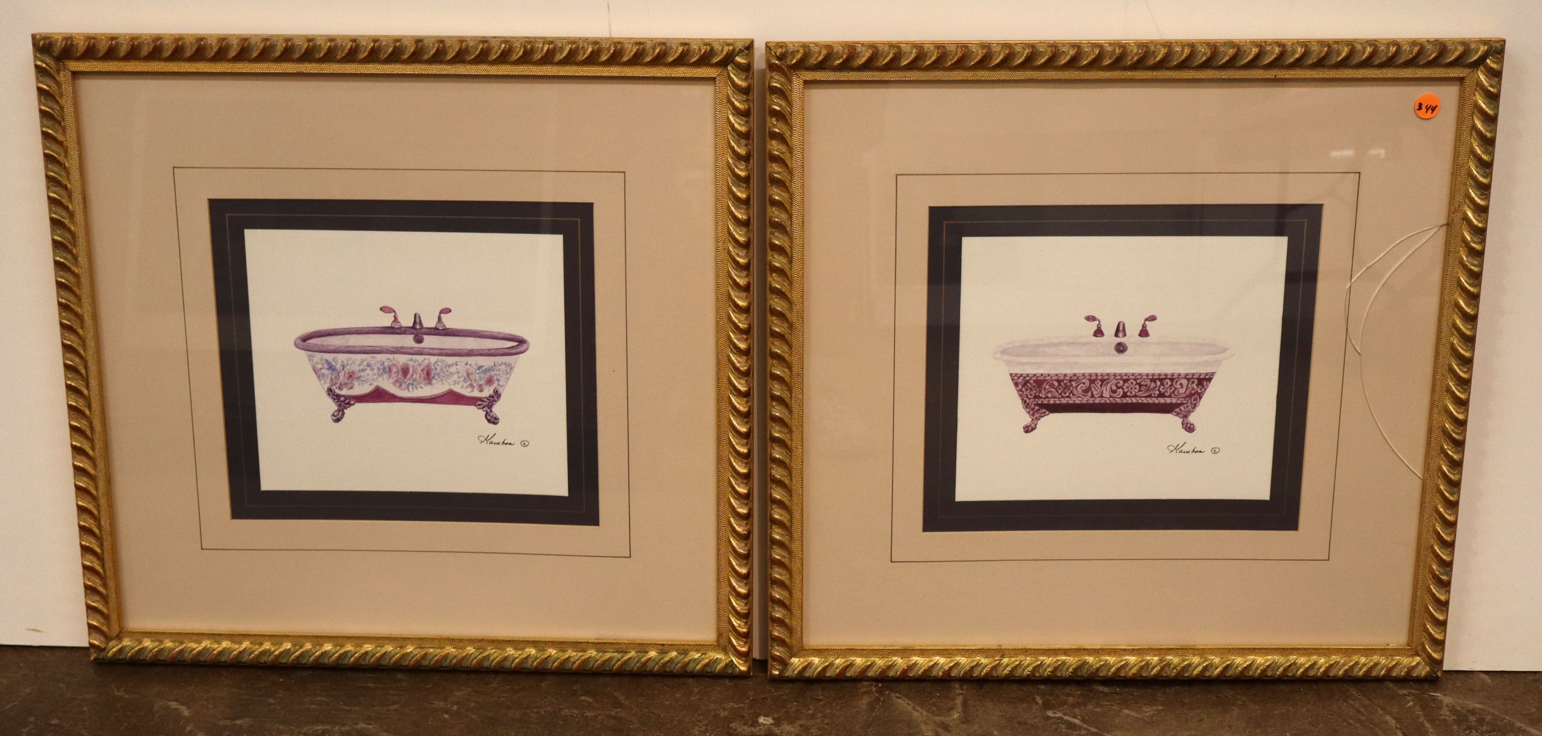Pair Victorian Bathtub decorator prints