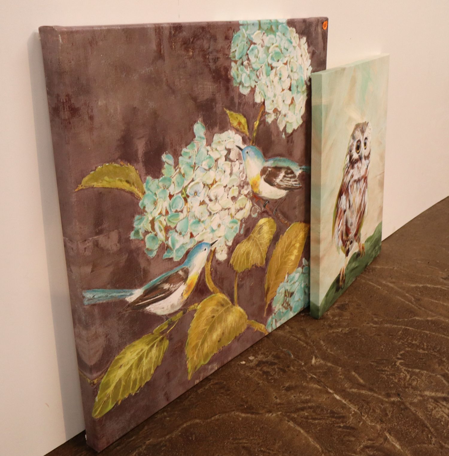 Wrapped oil on Canvases Owl & Birds/Flowers