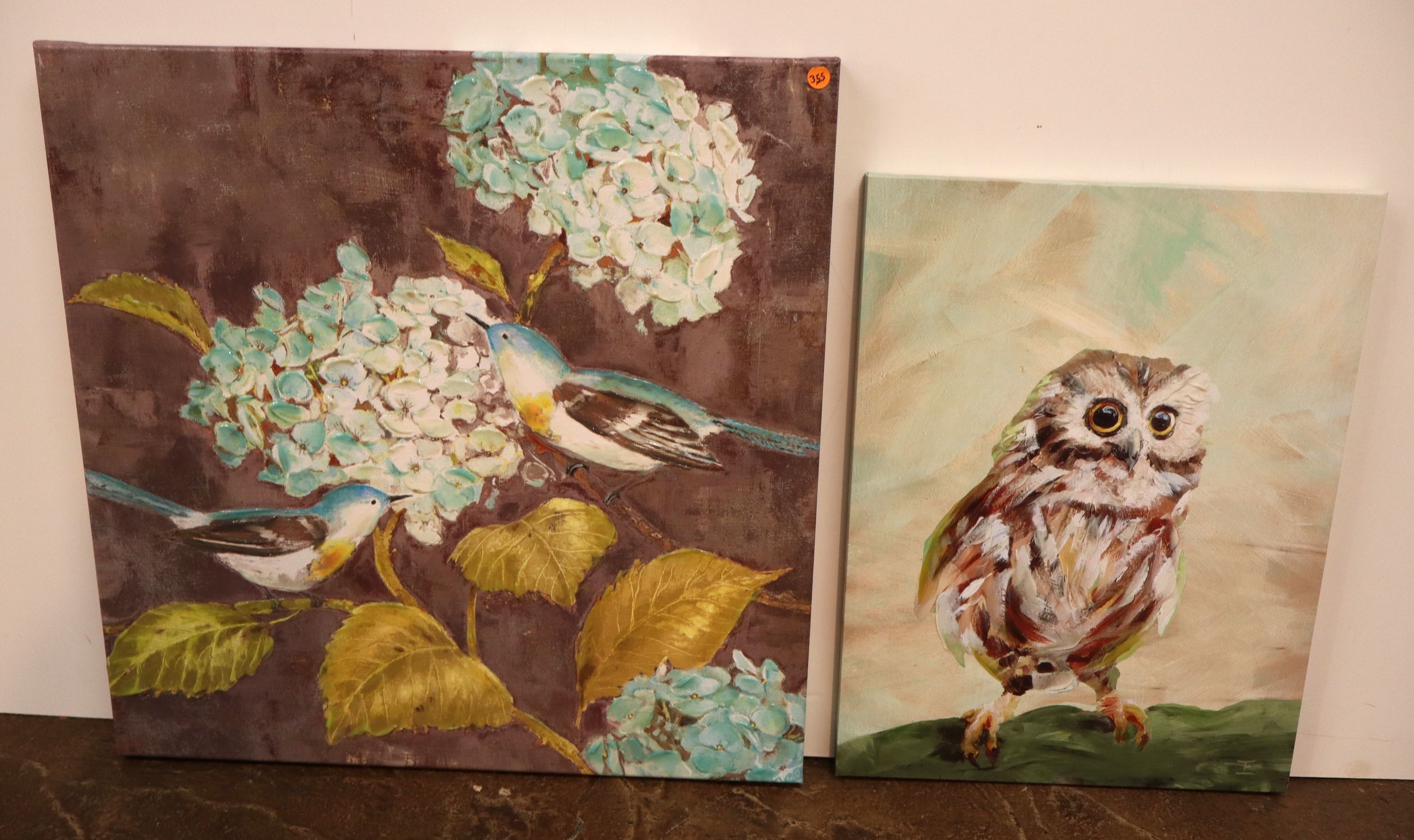 Wrapped oil on Canvases Owl & Birds/Flowers