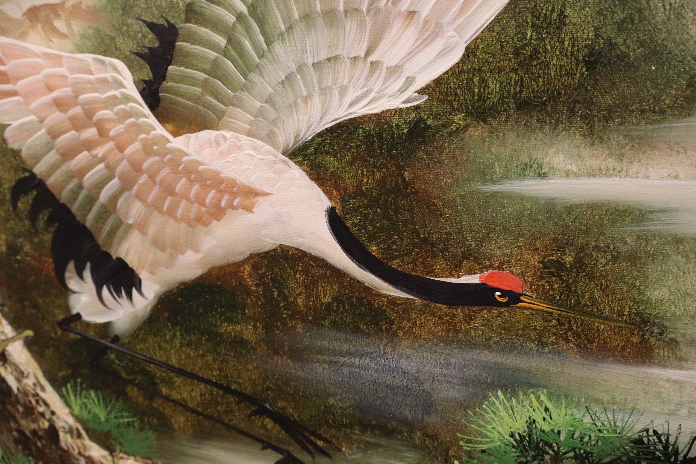 R.Hall Signed Asian Crane Framed Oil Painting