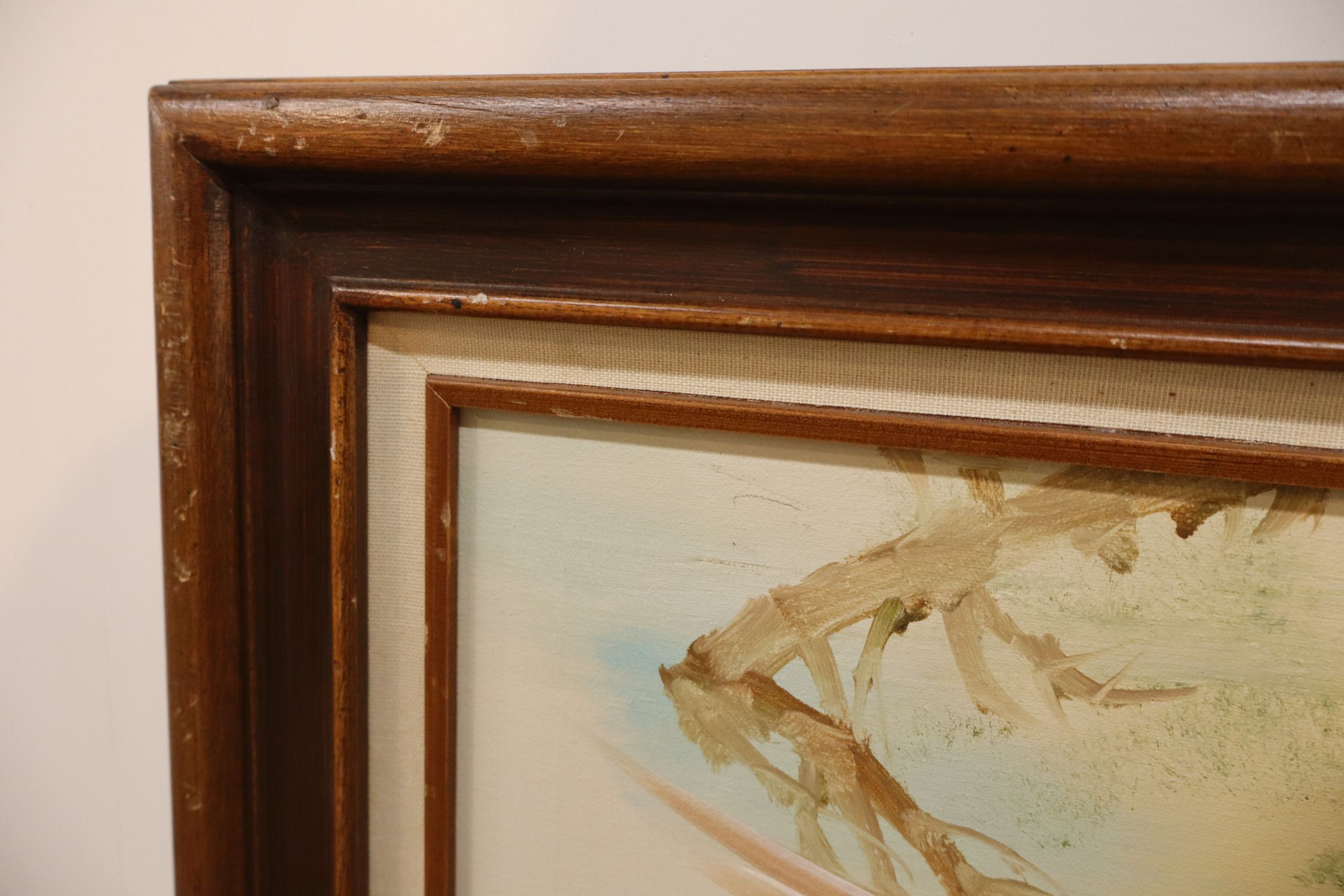 R.Hall Signed Asian Crane Framed Oil Painting