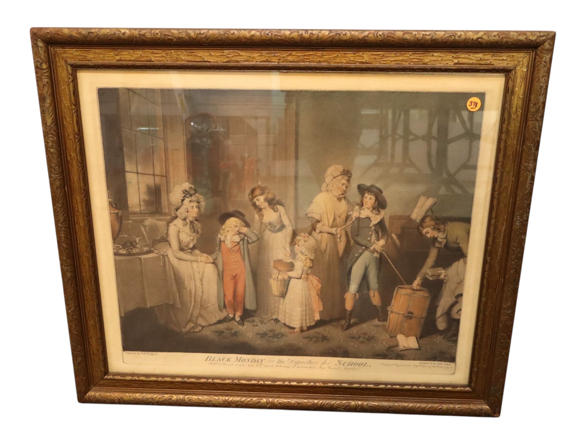 Antique 1790 Bigg Black Monday Print Engraving Frame