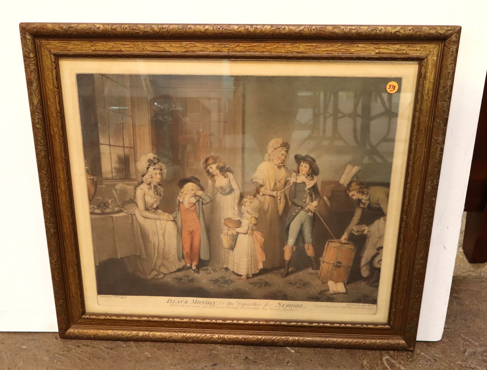 Antique 1790 Bigg Black Monday Print Engraving Frame