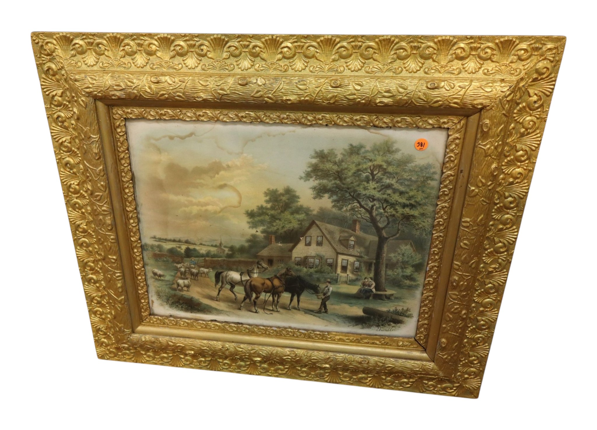 Antique W.H. Chandler Farmhouse Print Gilt Frame