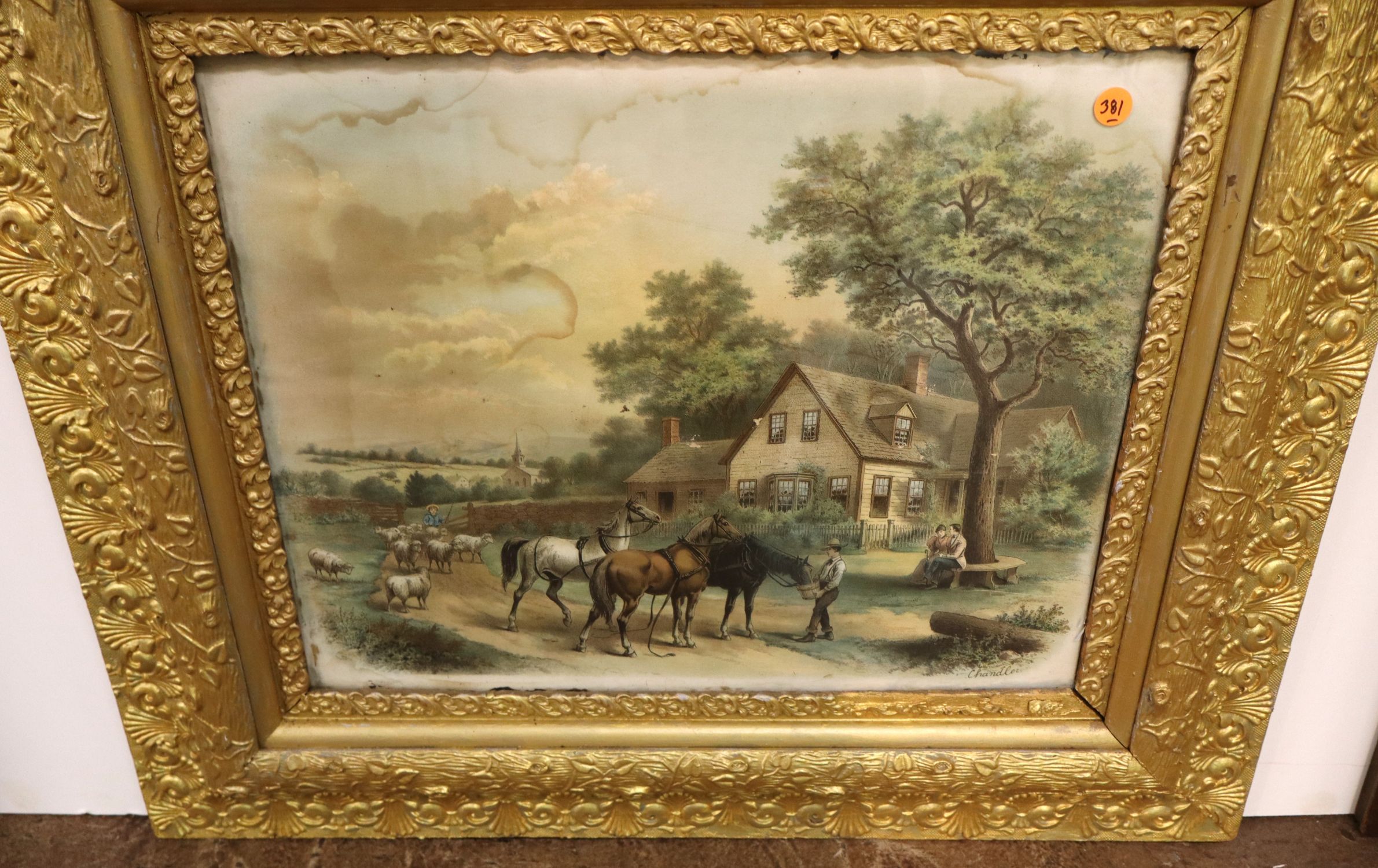 Antique W.H. Chandler Farmhouse Print Gilt Frame