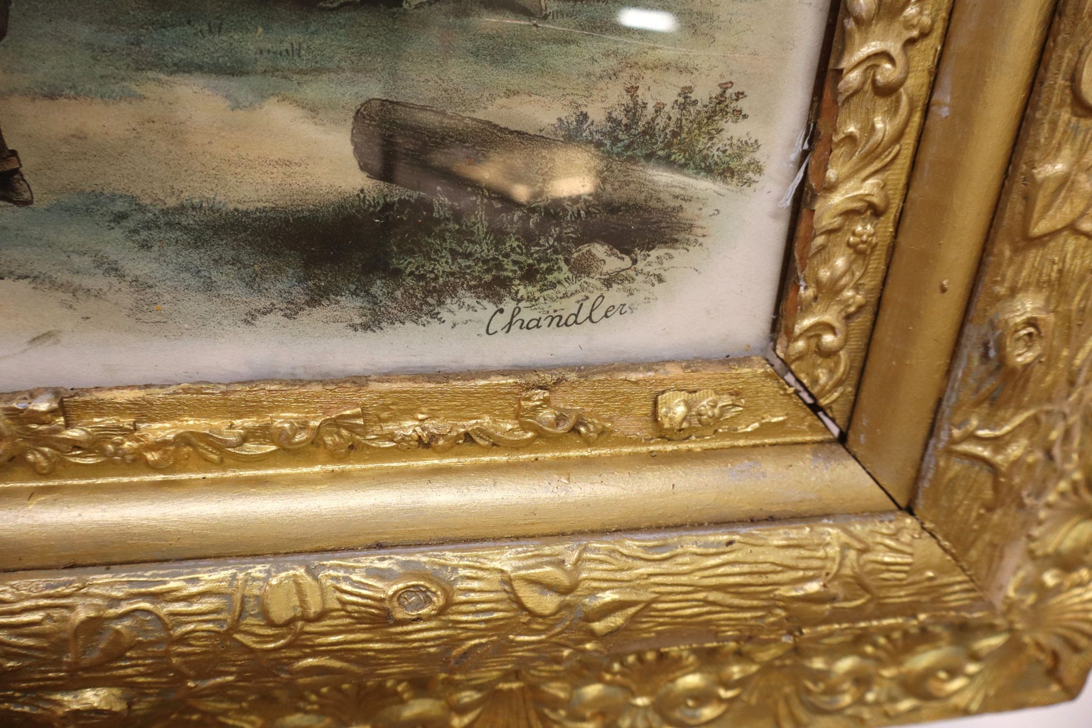 Antique W.H. Chandler Farmhouse Print Gilt Frame