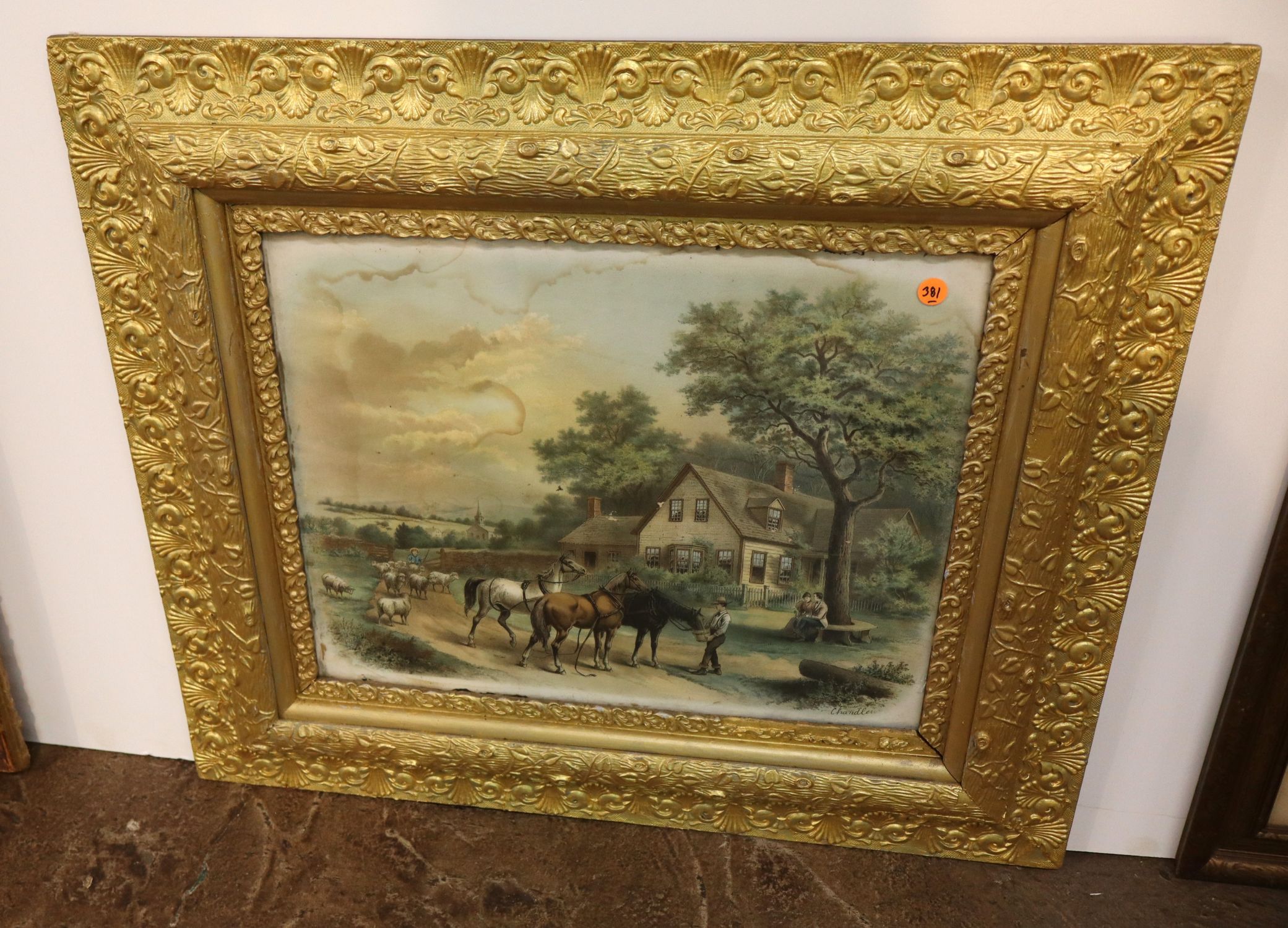 Antique W.H. Chandler Farmhouse Print Gilt Frame