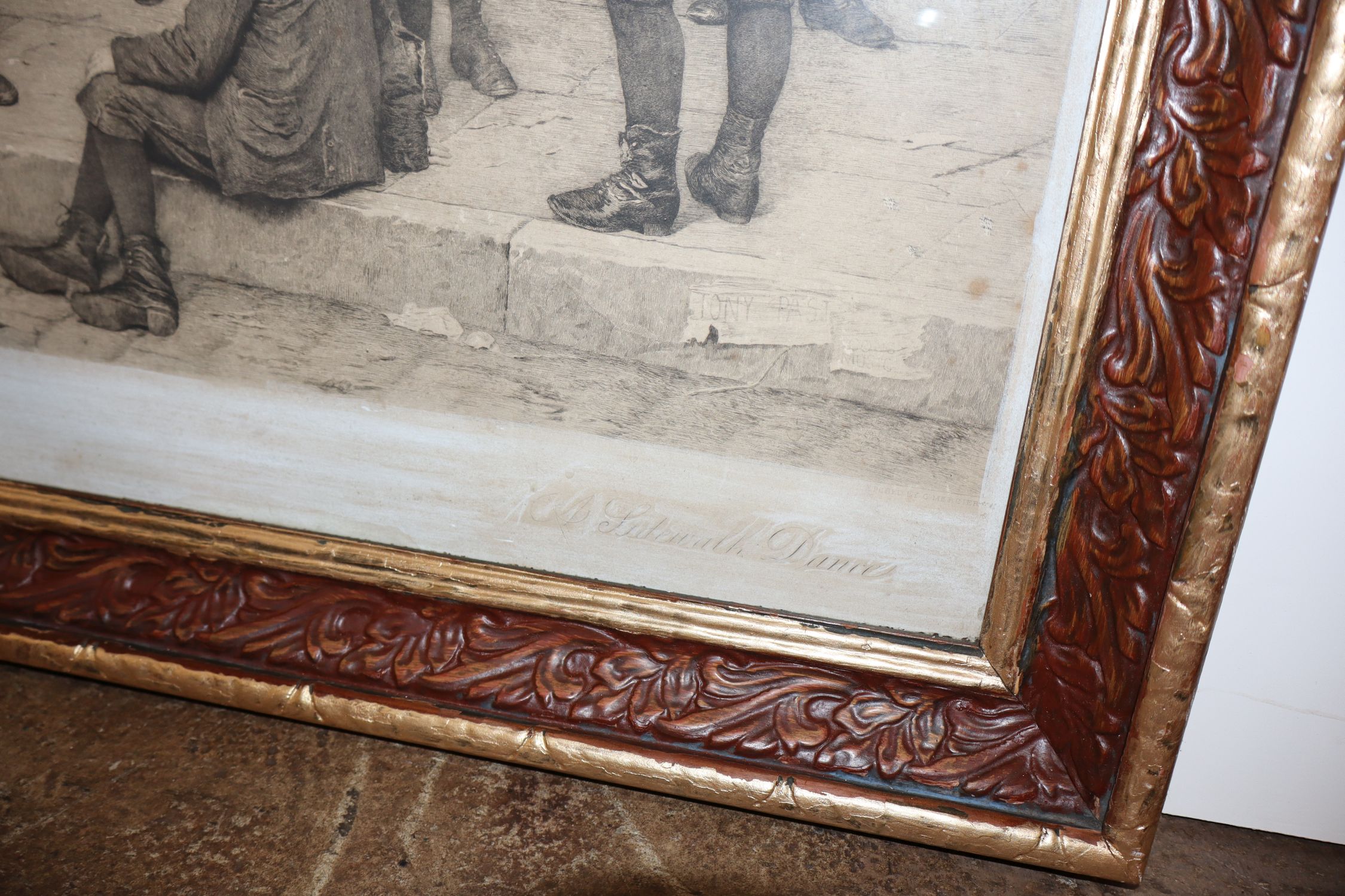 Antique J.G. Brown Sidewalk Dance Print Framed