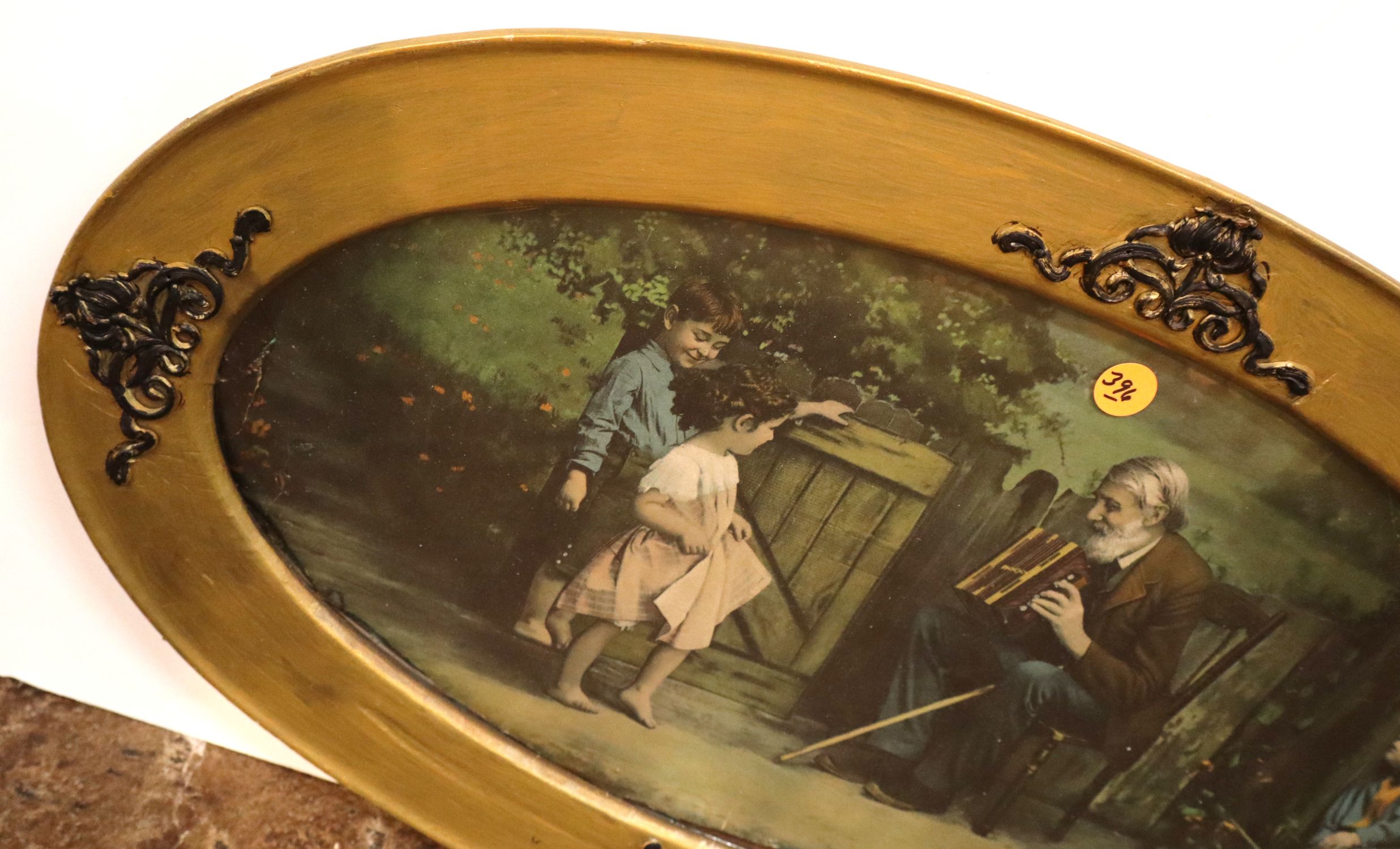 Antique oval Victorian print in frame