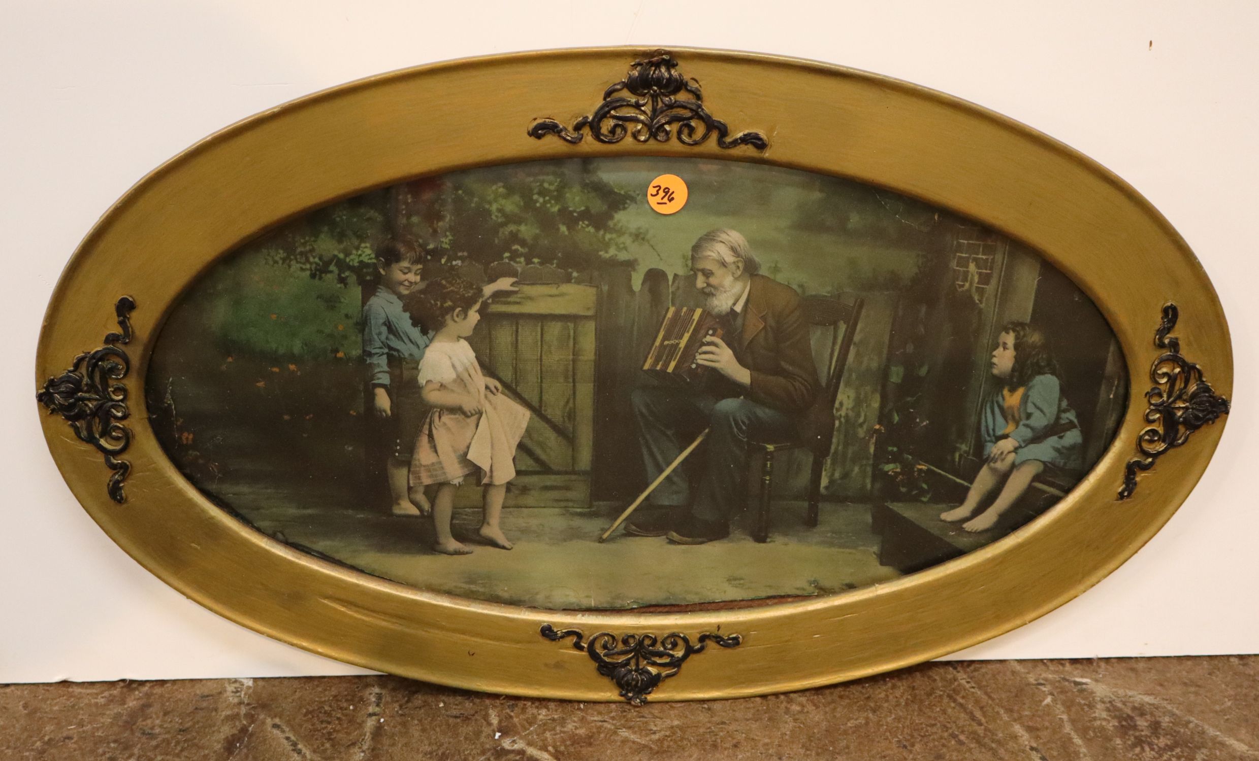 Antique oval Victorian print in frame