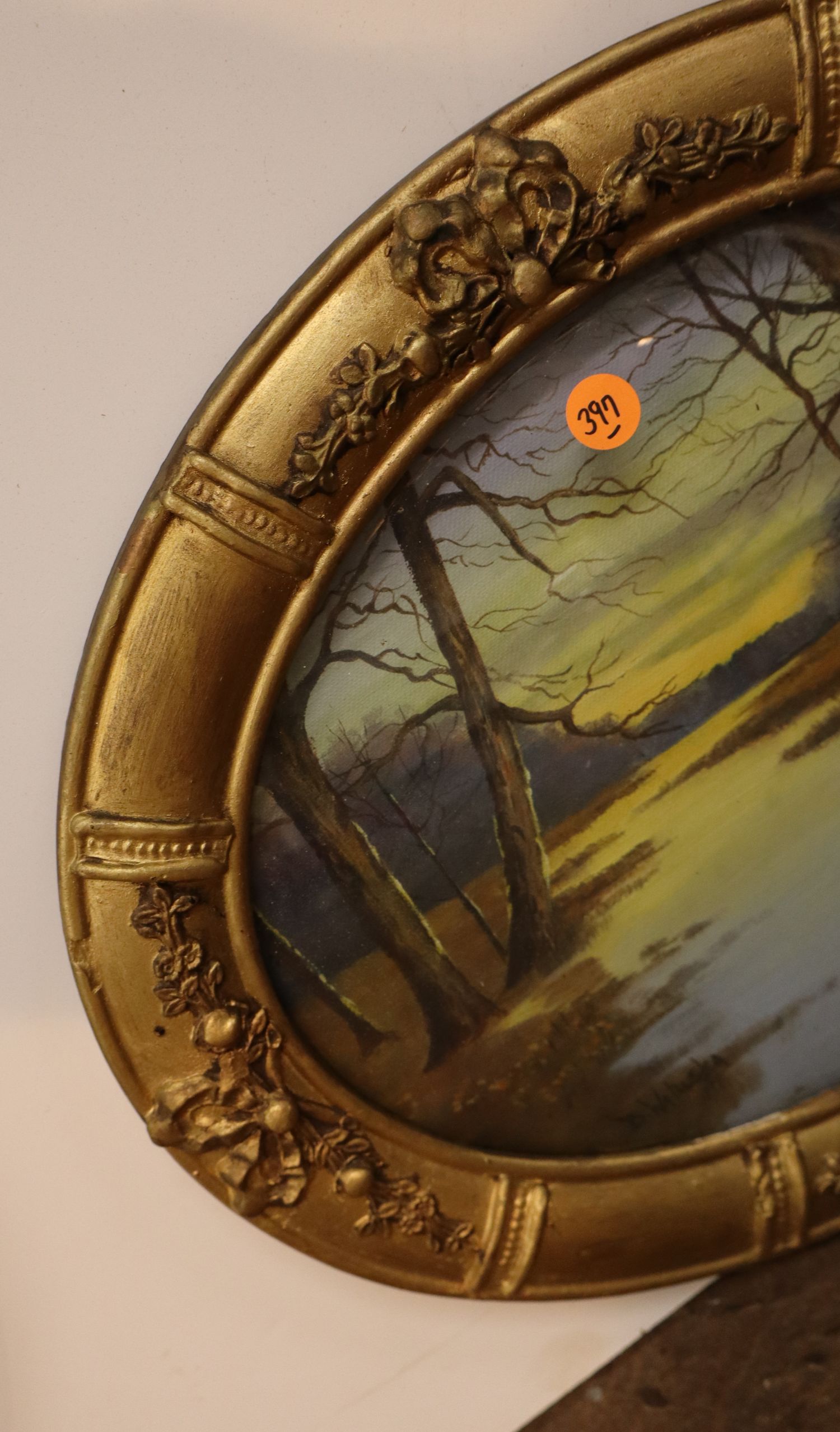 Antique signed Victorian oval print with convex glass