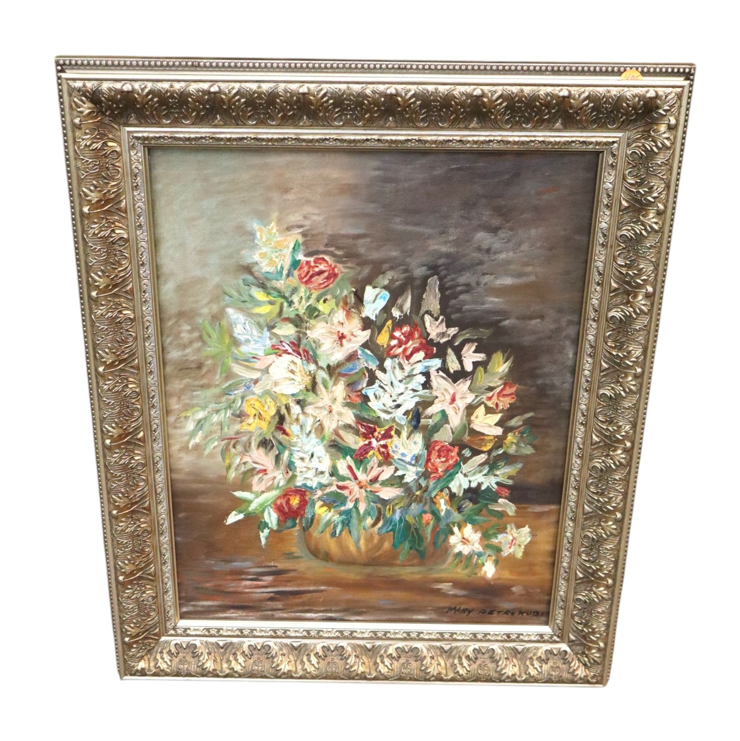 Mary Petrukubi Original Floral Oil Painting Frame