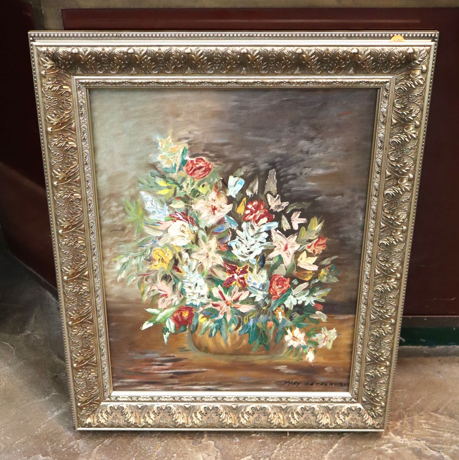 Mary Petrukubi Original Floral Oil Painting Frame