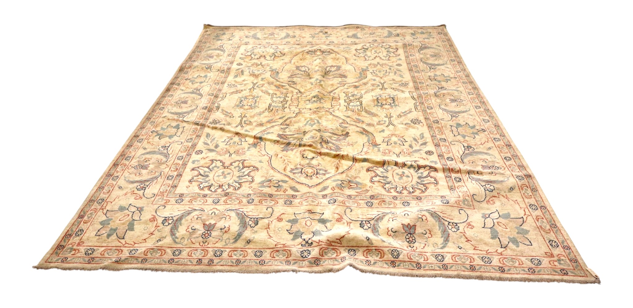 Hand Knot Agra Wool Area Rug Medallion Cream 9x12