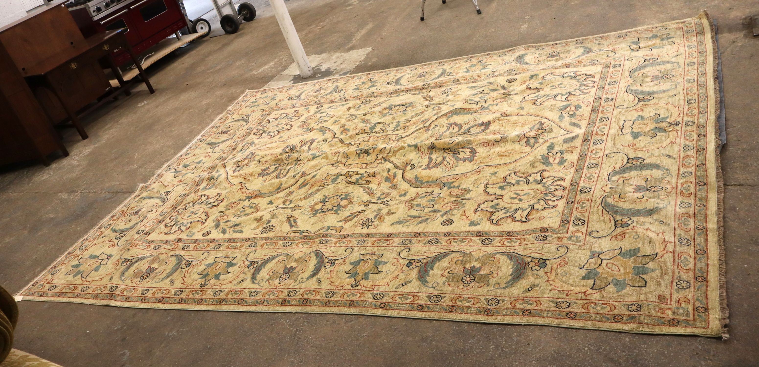Hand Knot Agra Wool Area Rug Medallion Cream 9x12