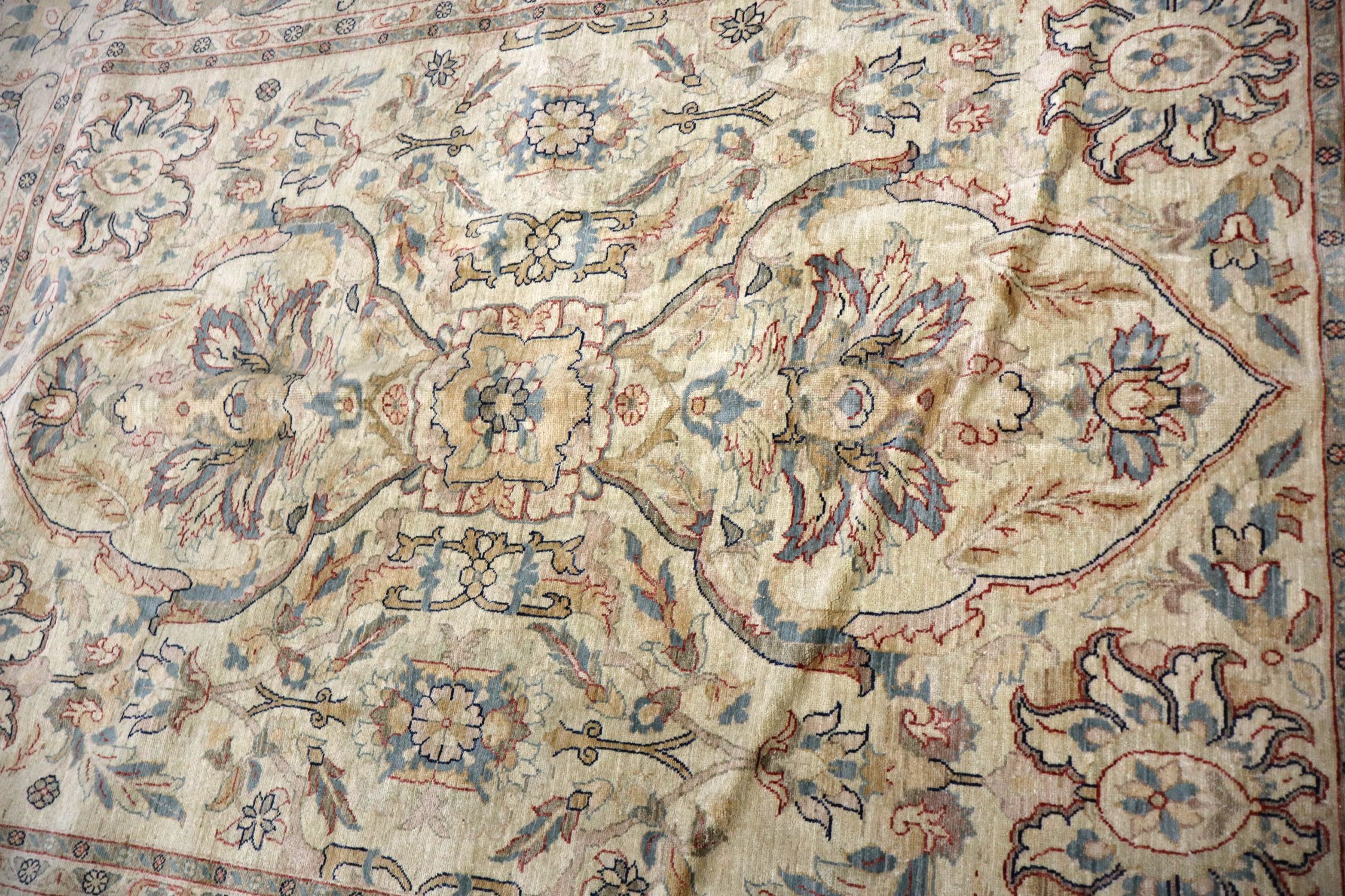 Hand Knot Agra Wool Area Rug Medallion Cream 9x12