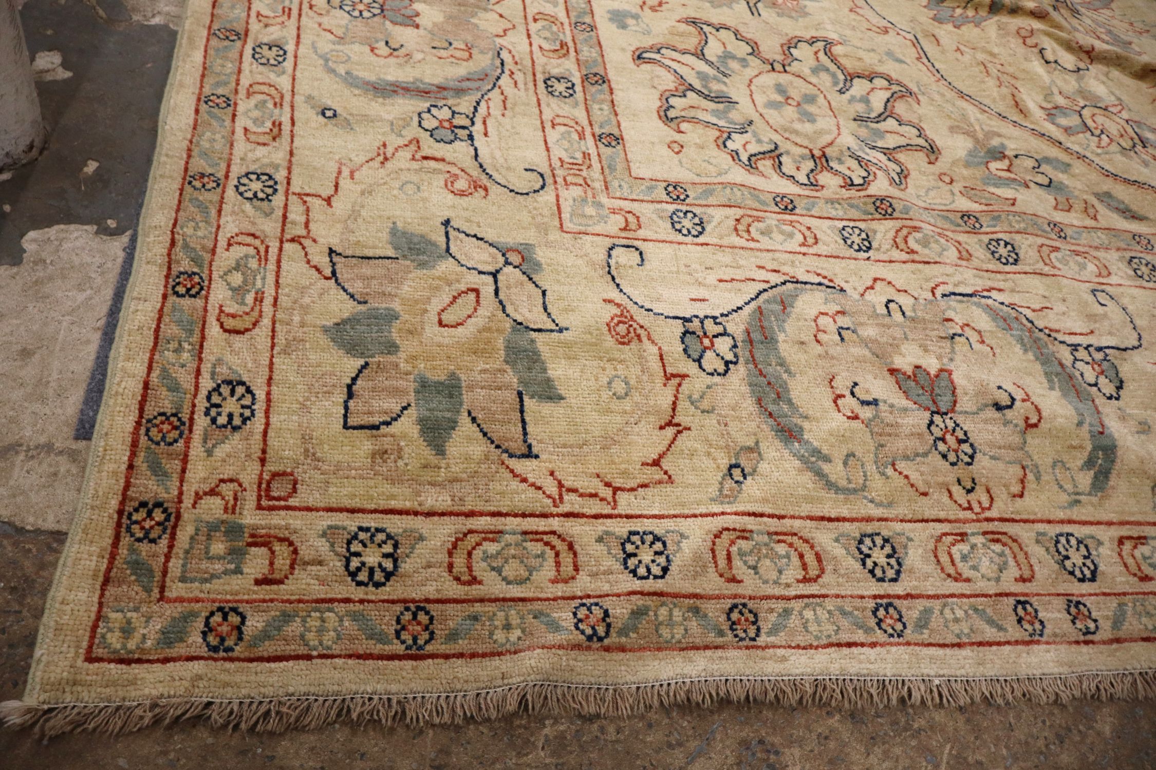 Hand Knot Agra Wool Area Rug Medallion Cream 9x12