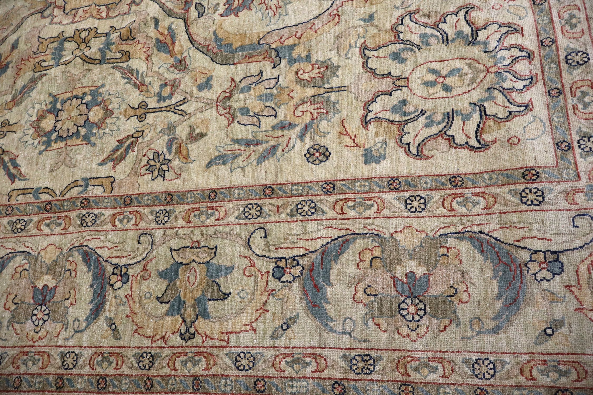 Hand Knot Agra Wool Area Rug Medallion Cream 9x12