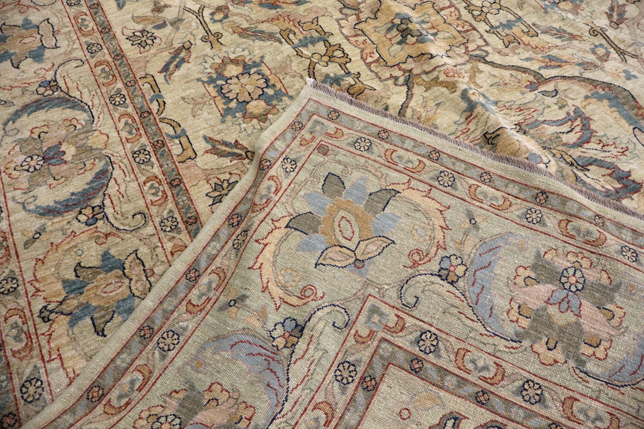 Hand Knot Agra Wool Area Rug Medallion Cream 9x12