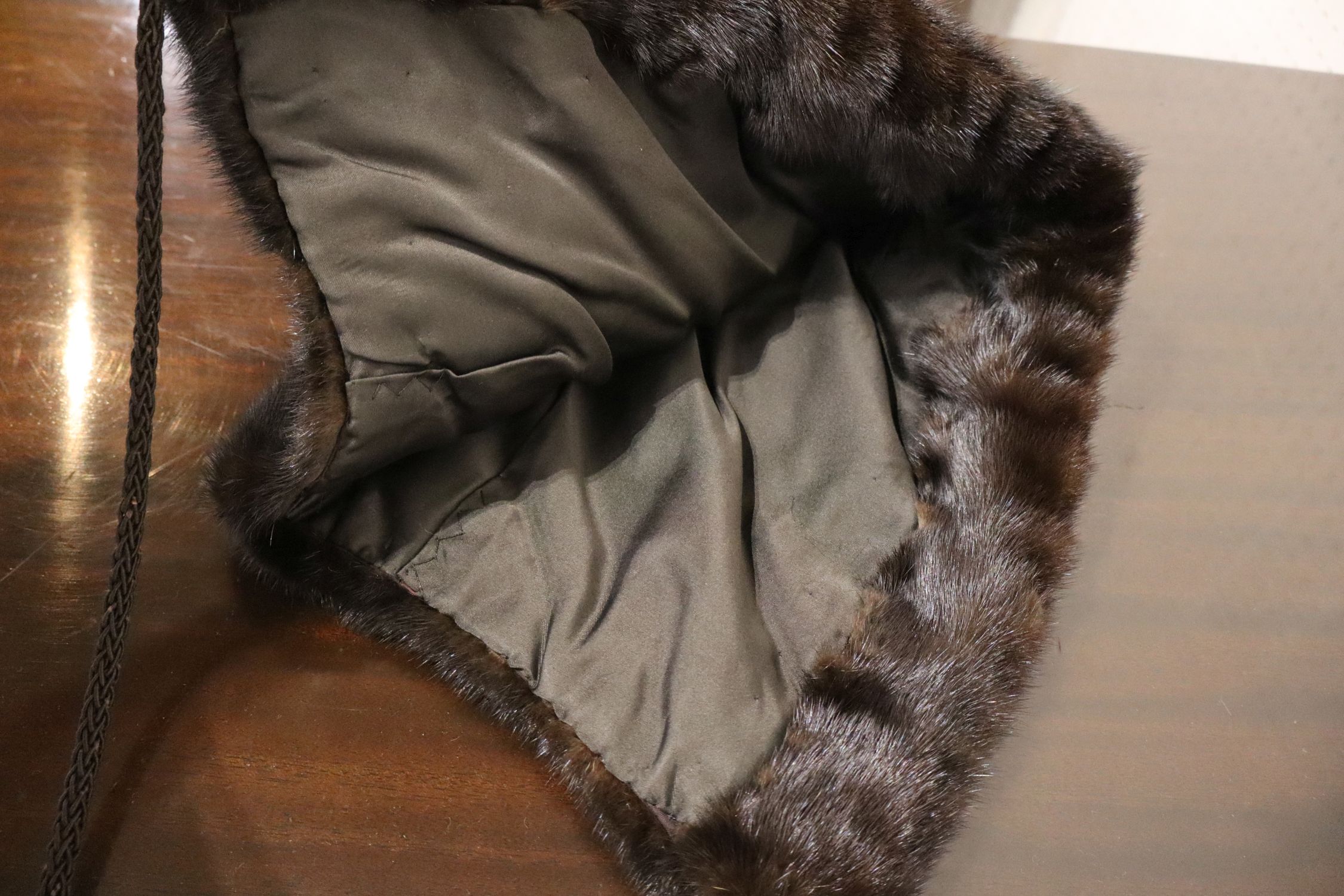 Vintage Genuine Mahogany Mink Fur Hood Drawstring Hat