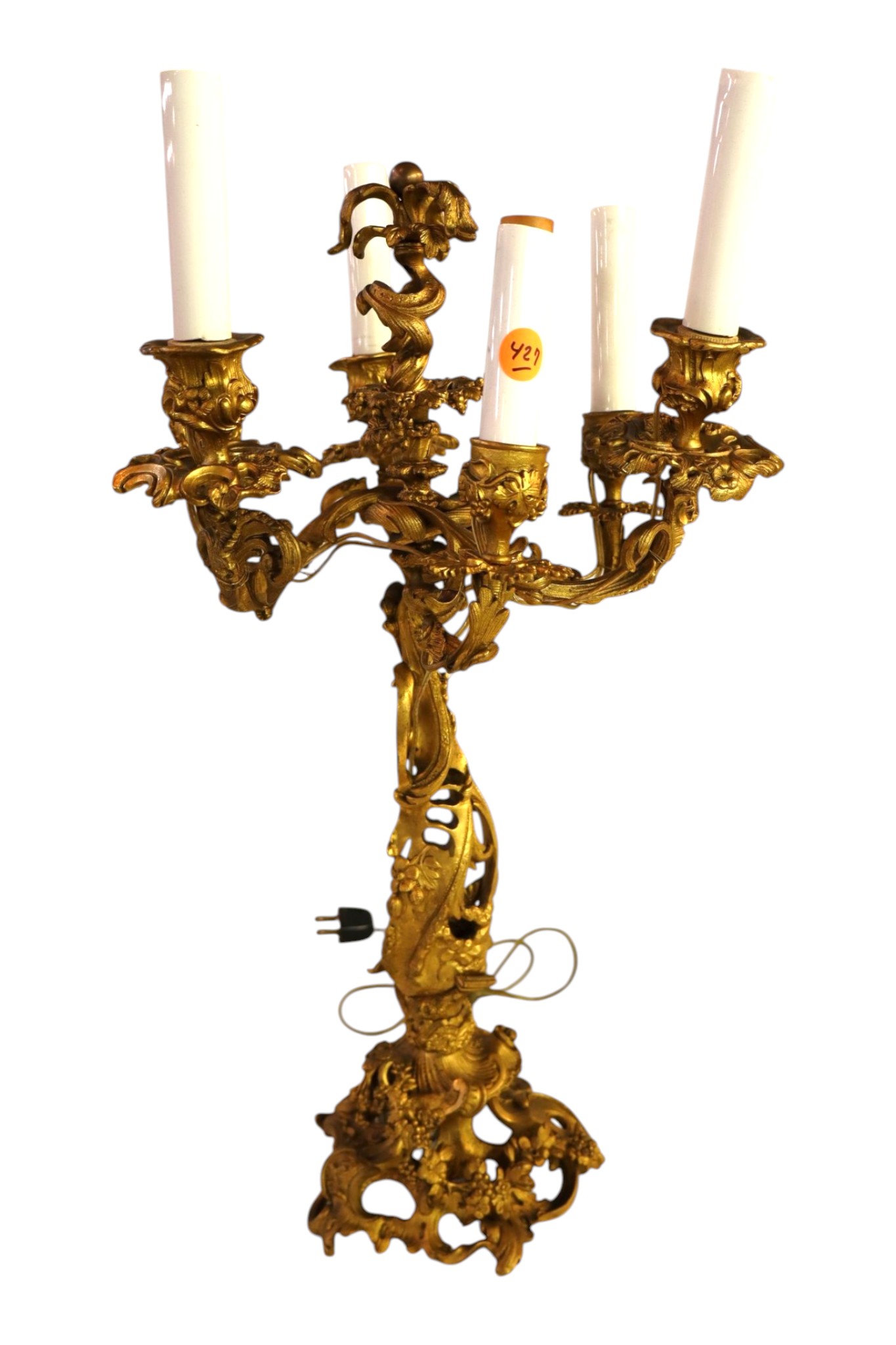 Antique Rococo Gilt Five Light Candelabra Table Lamp