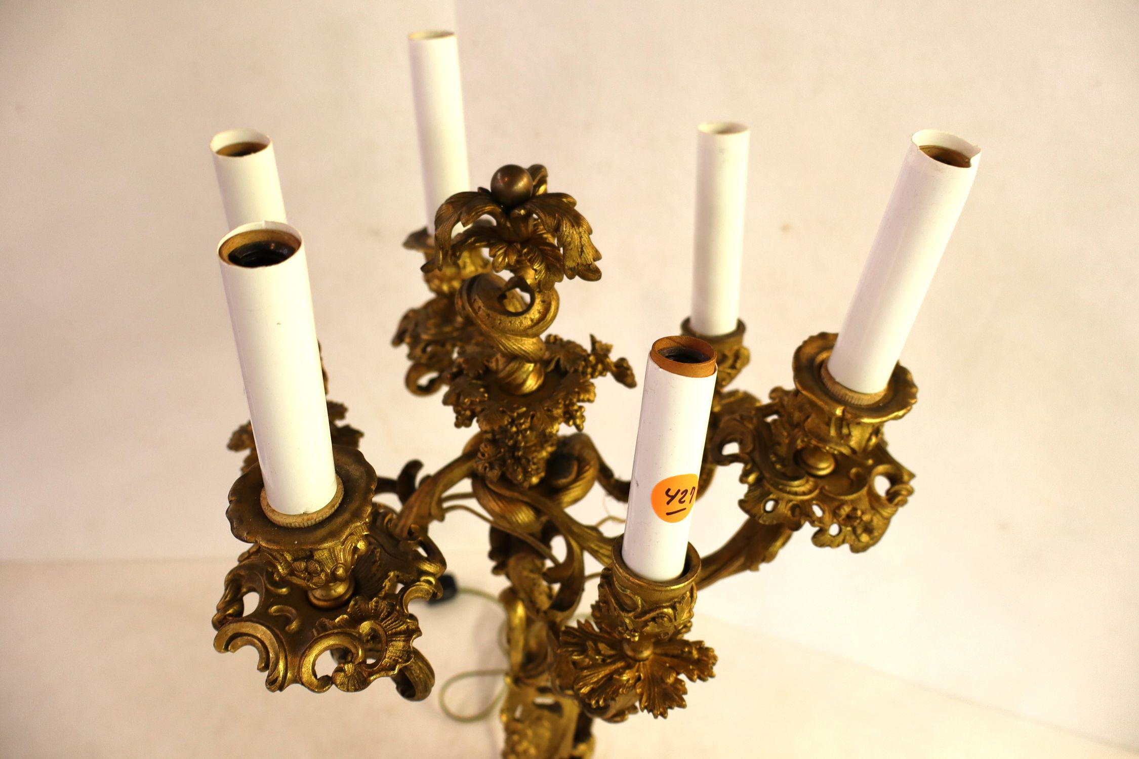 Antique Rococo Gilt Five Light Candelabra Table Lamp