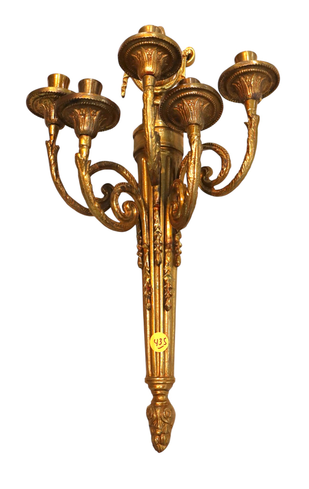 Brass 5 burner wall candelabra made in Italy