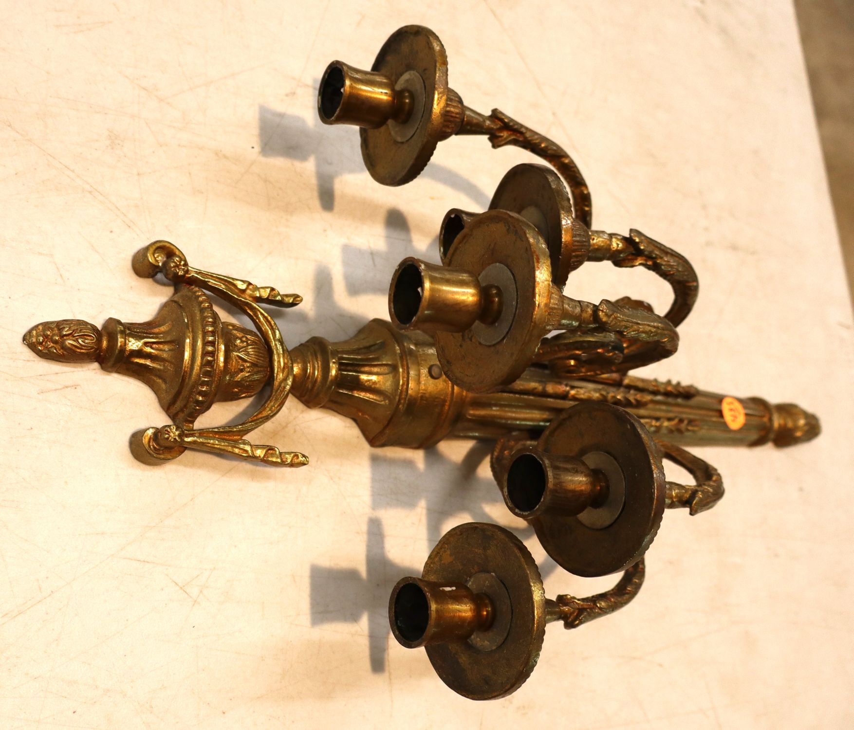 Brass 5 burner wall candelabra made in Italy