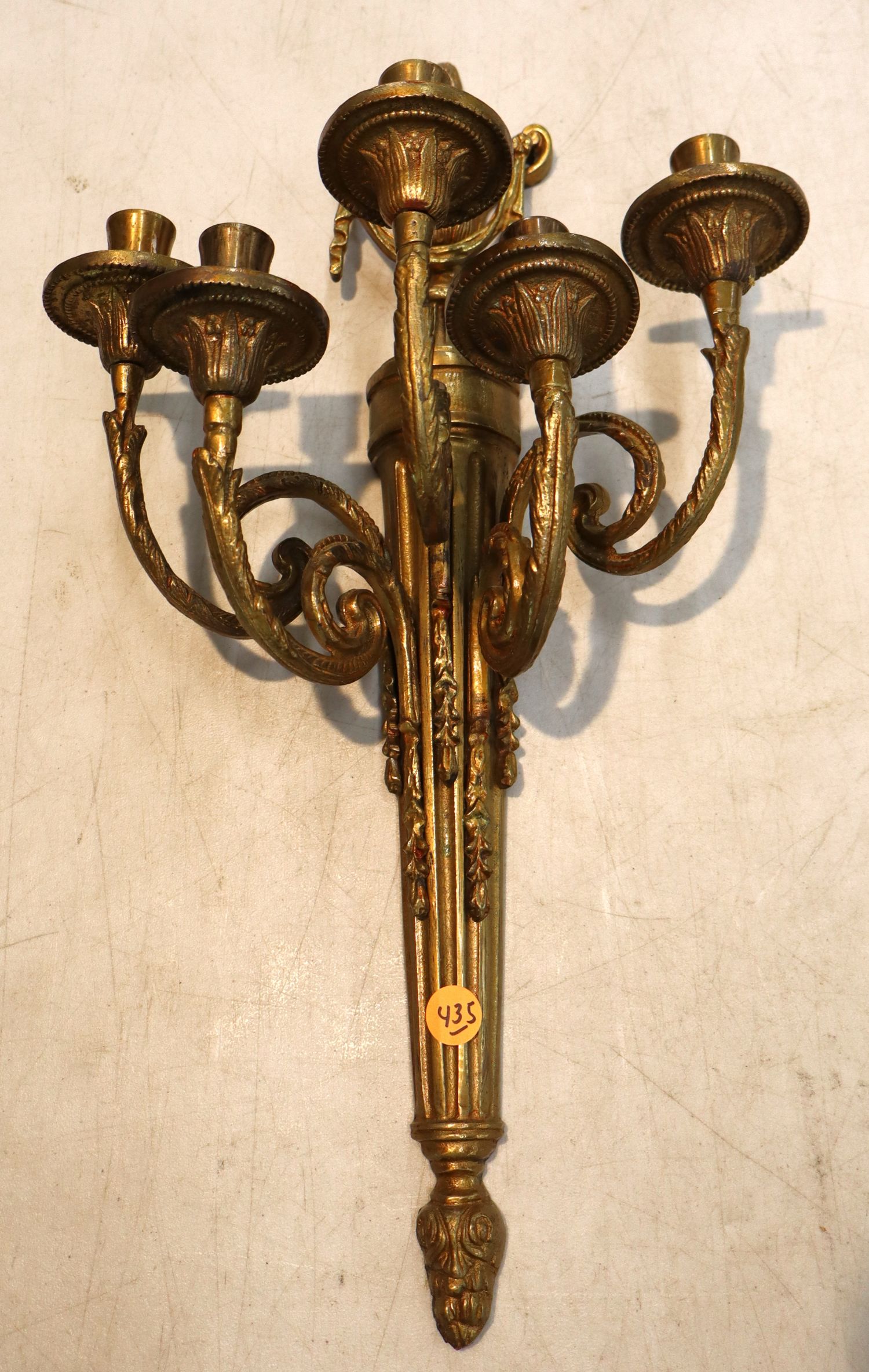 Brass 5 burner wall candelabra made in Italy