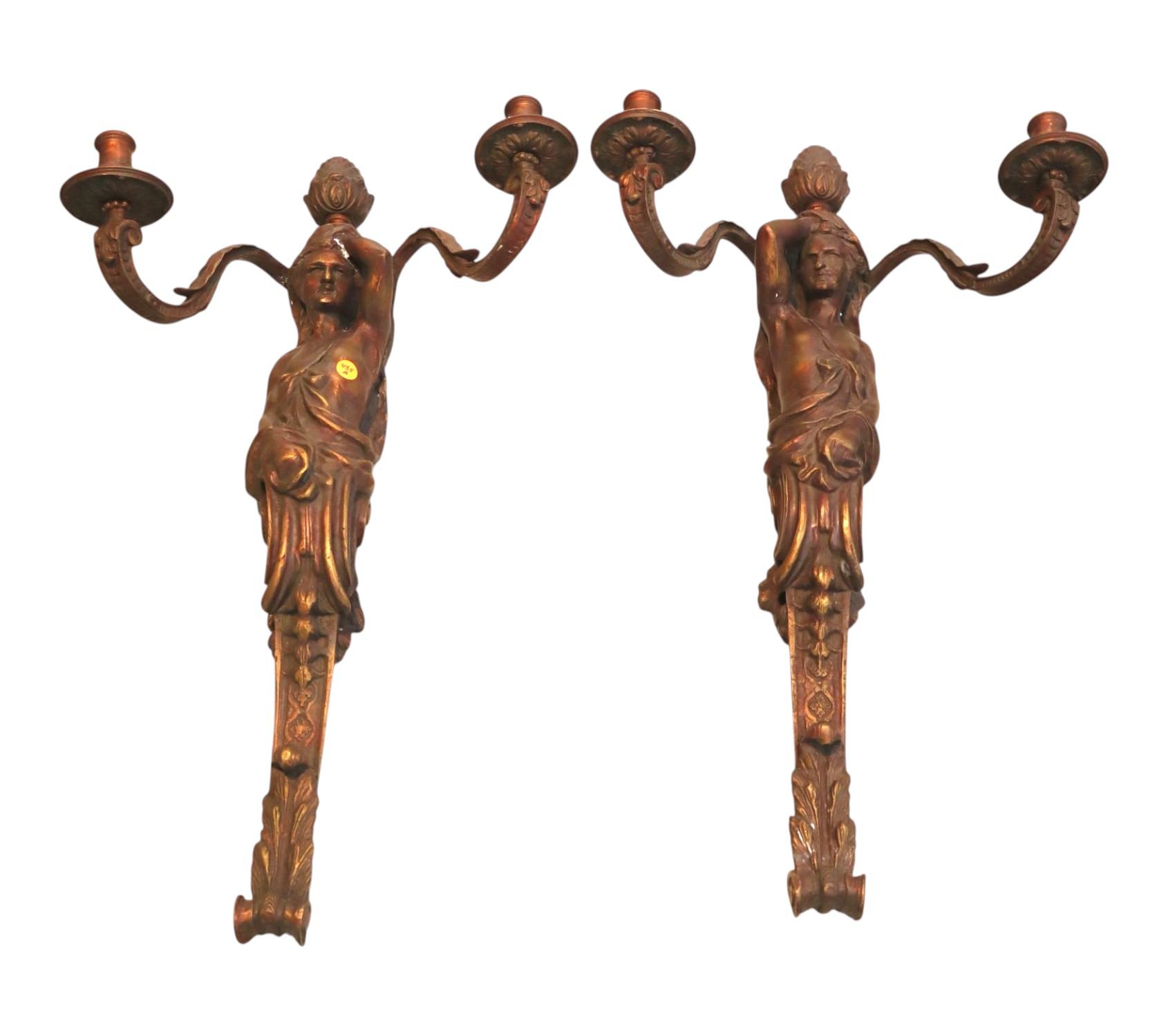 Pair of Vintage bronze 2 burner wall sconces