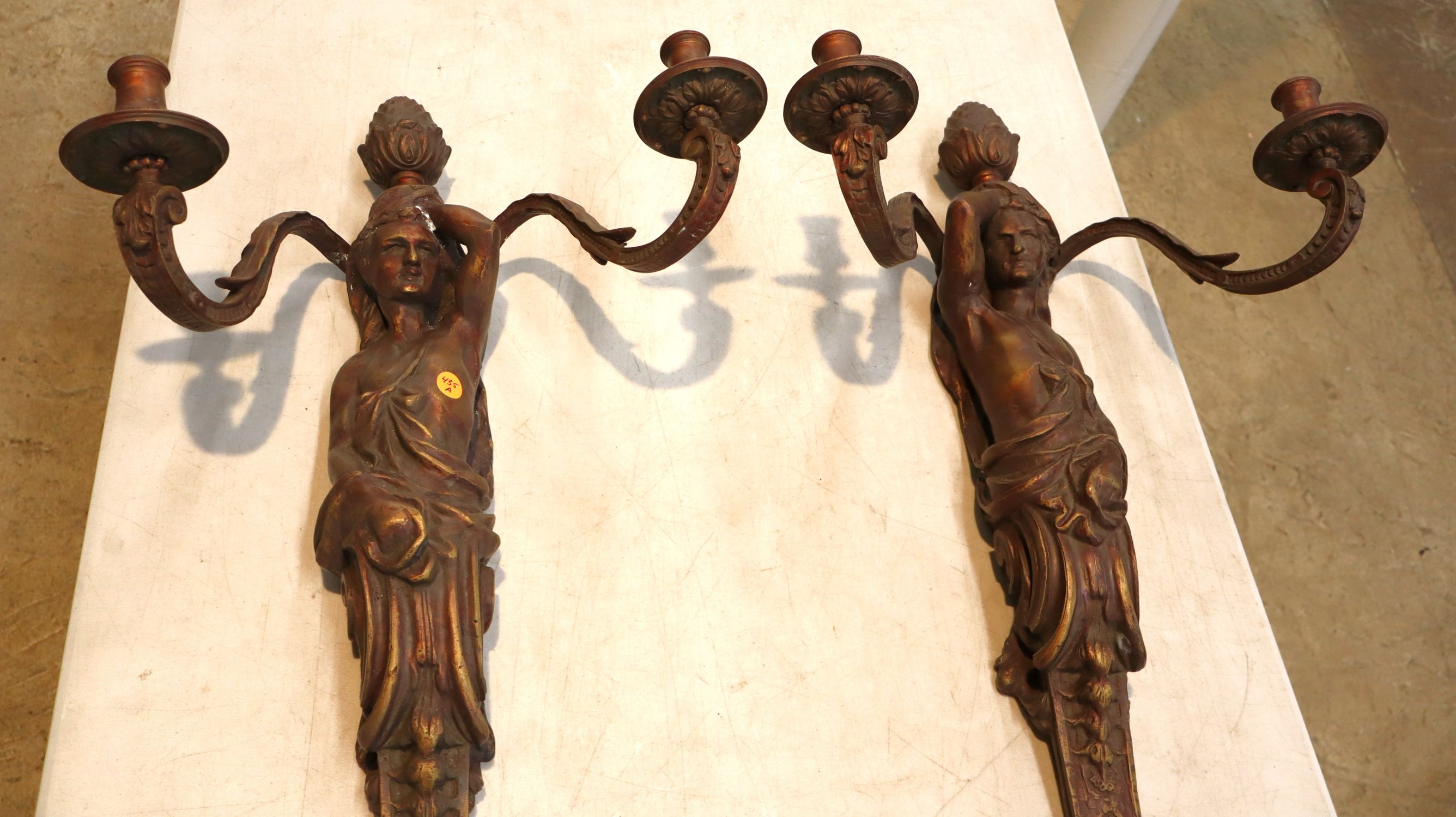 Pair of Vintage bronze 2 burner wall sconces