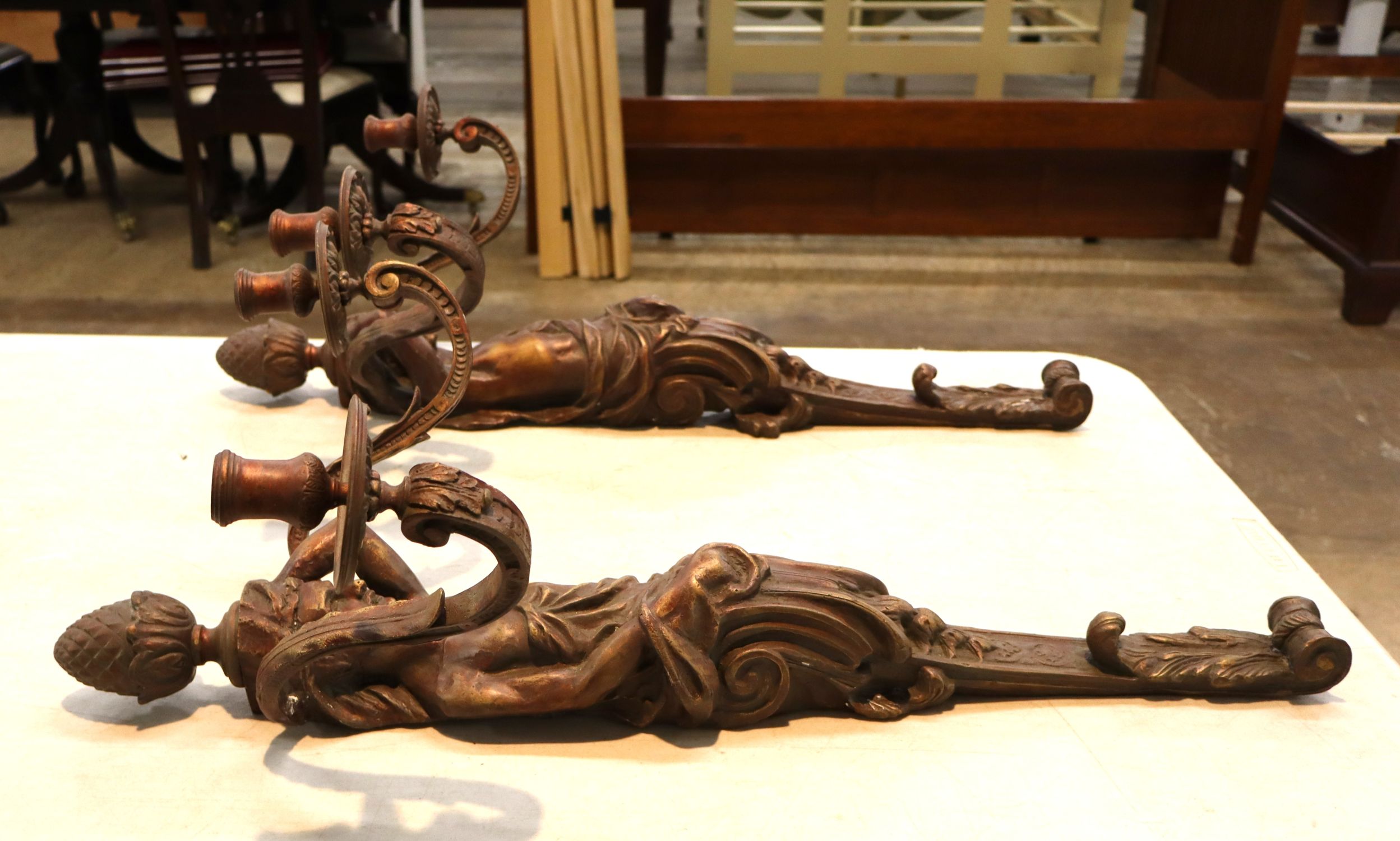 Pair of Vintage bronze 2 burner wall sconces