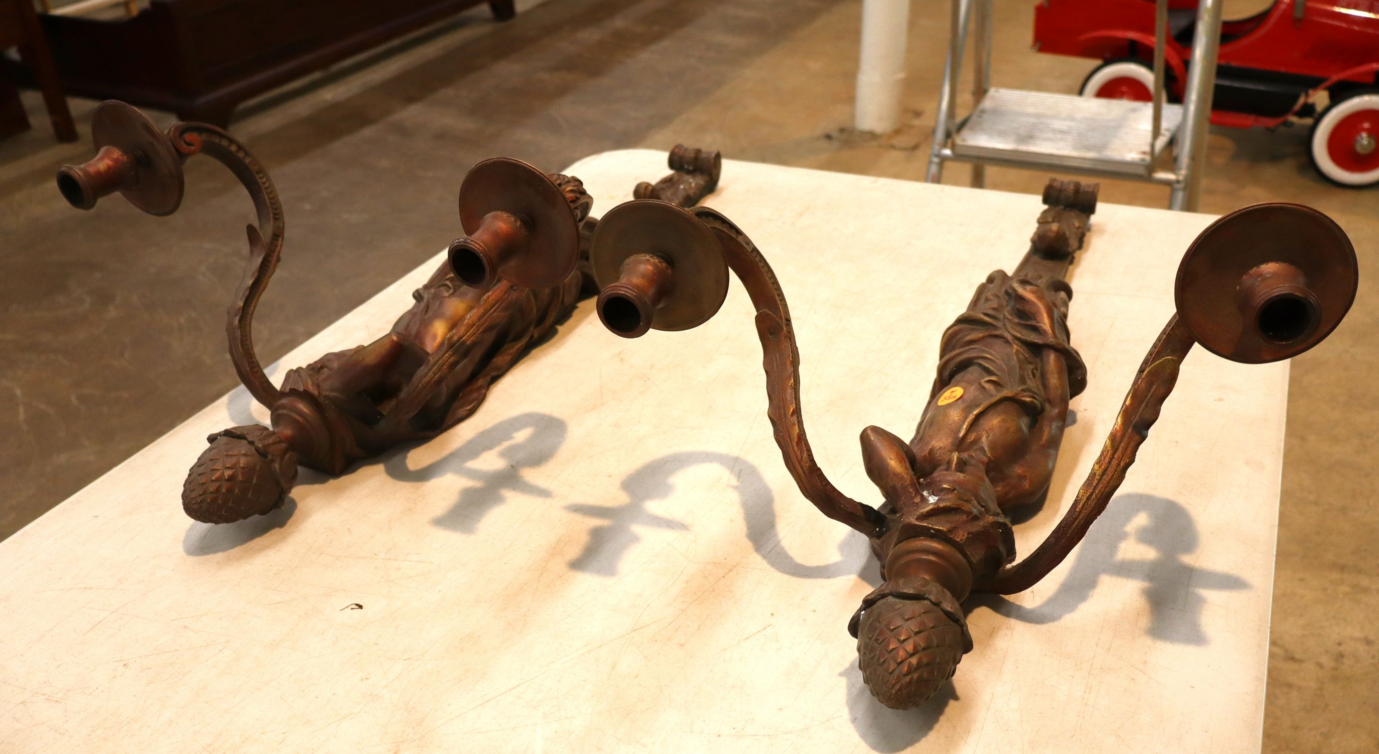 Pair of Vintage bronze 2 burner wall sconces