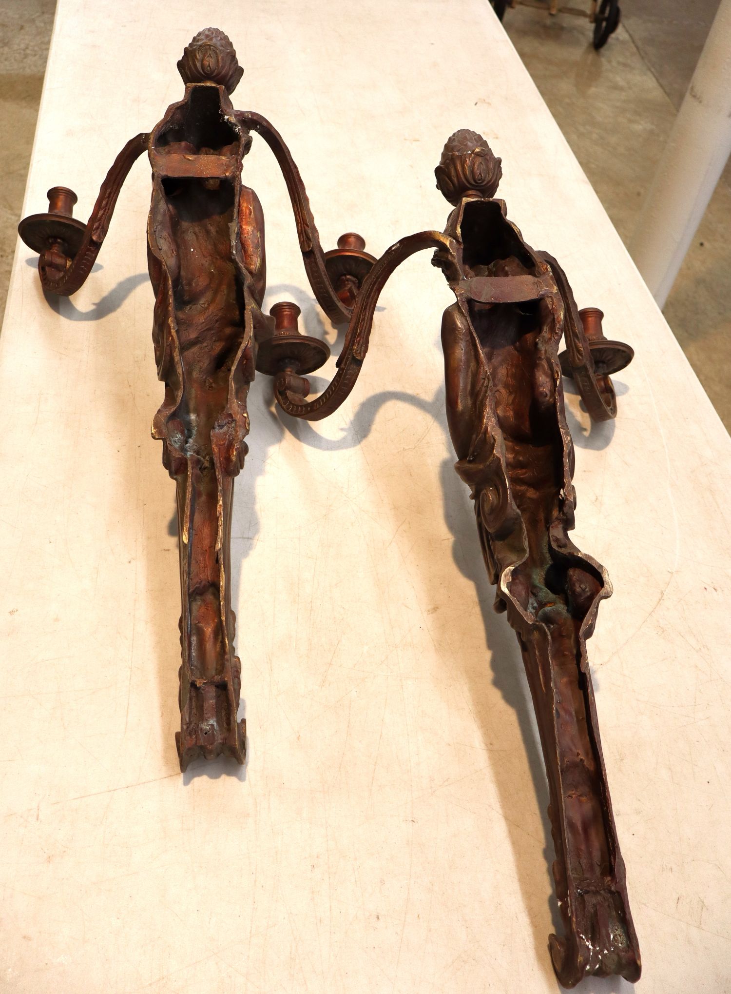 Pair of Vintage bronze 2 burner wall sconces