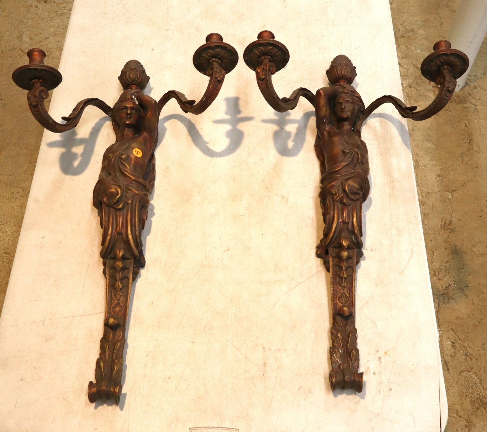 Pair of Vintage bronze 2 burner wall sconces