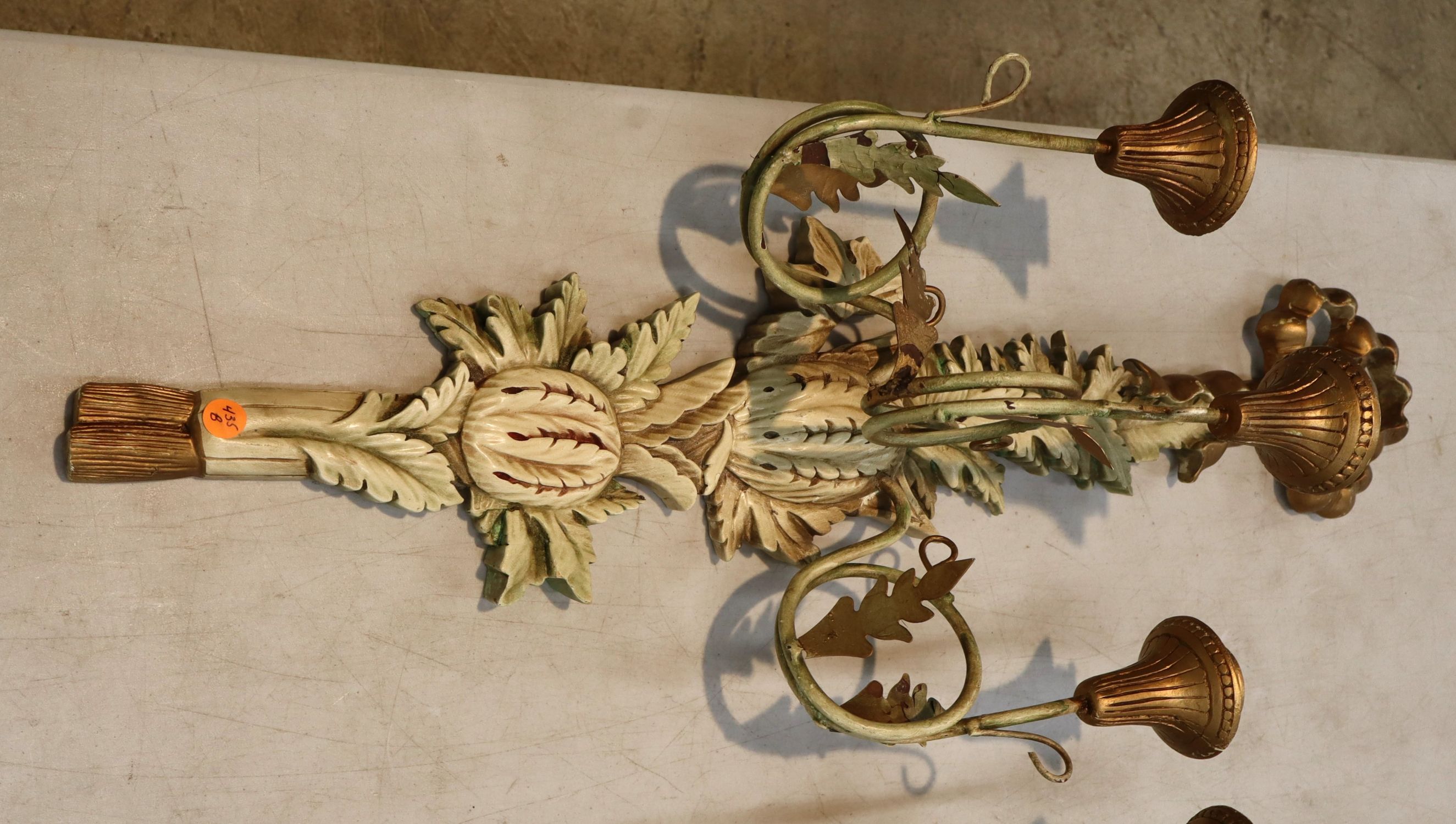 Pair Vtg Italian 3 burner wood wall sconces