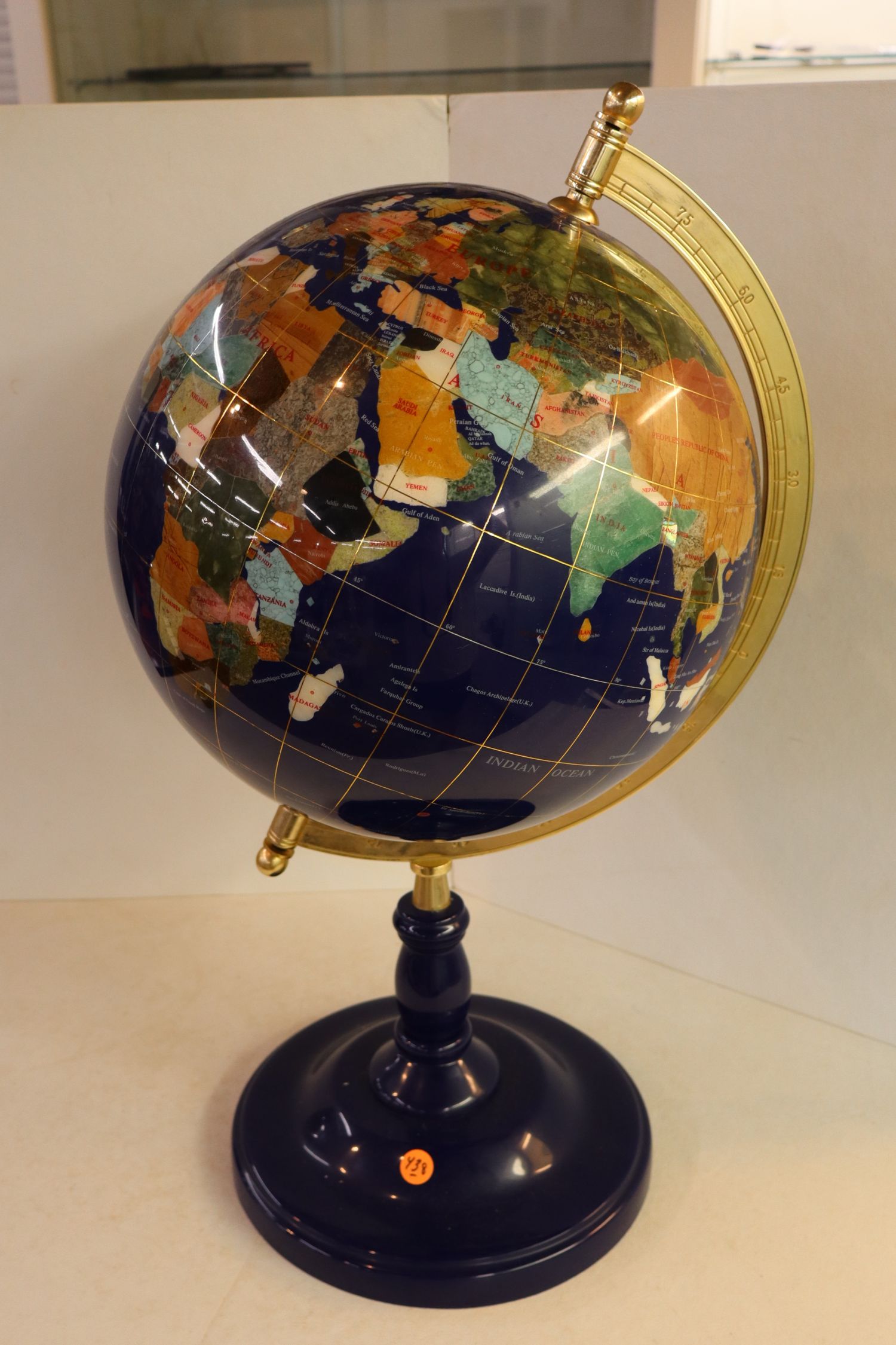 Multi Stone style World Globe with brass stand