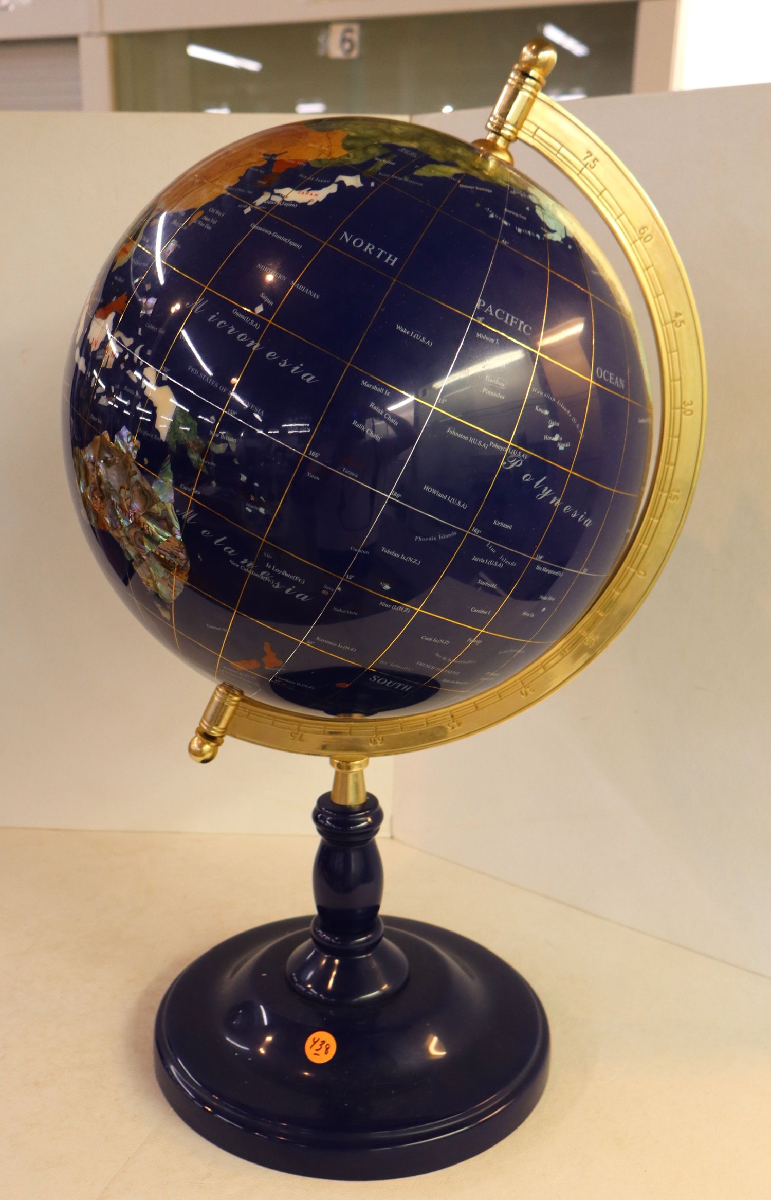 Multi Stone style World Globe with brass stand