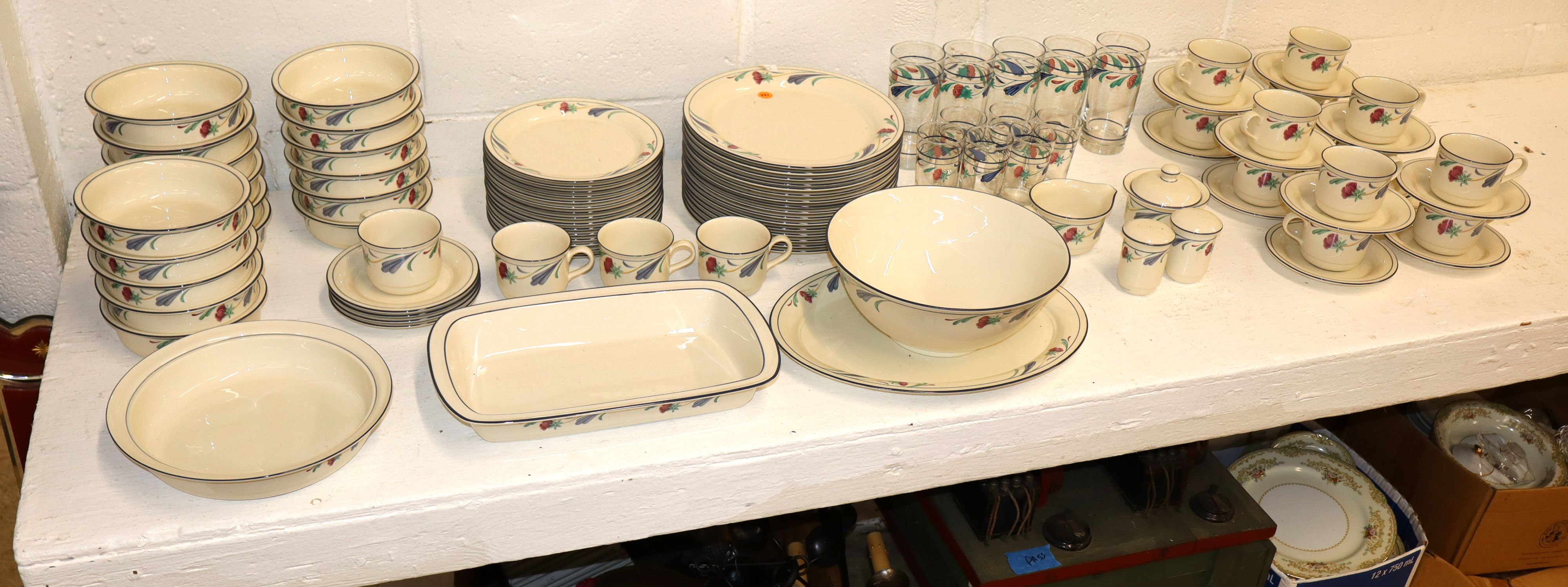 99 Pc Lenox Poppies On Blue Chinastone Dinner Set