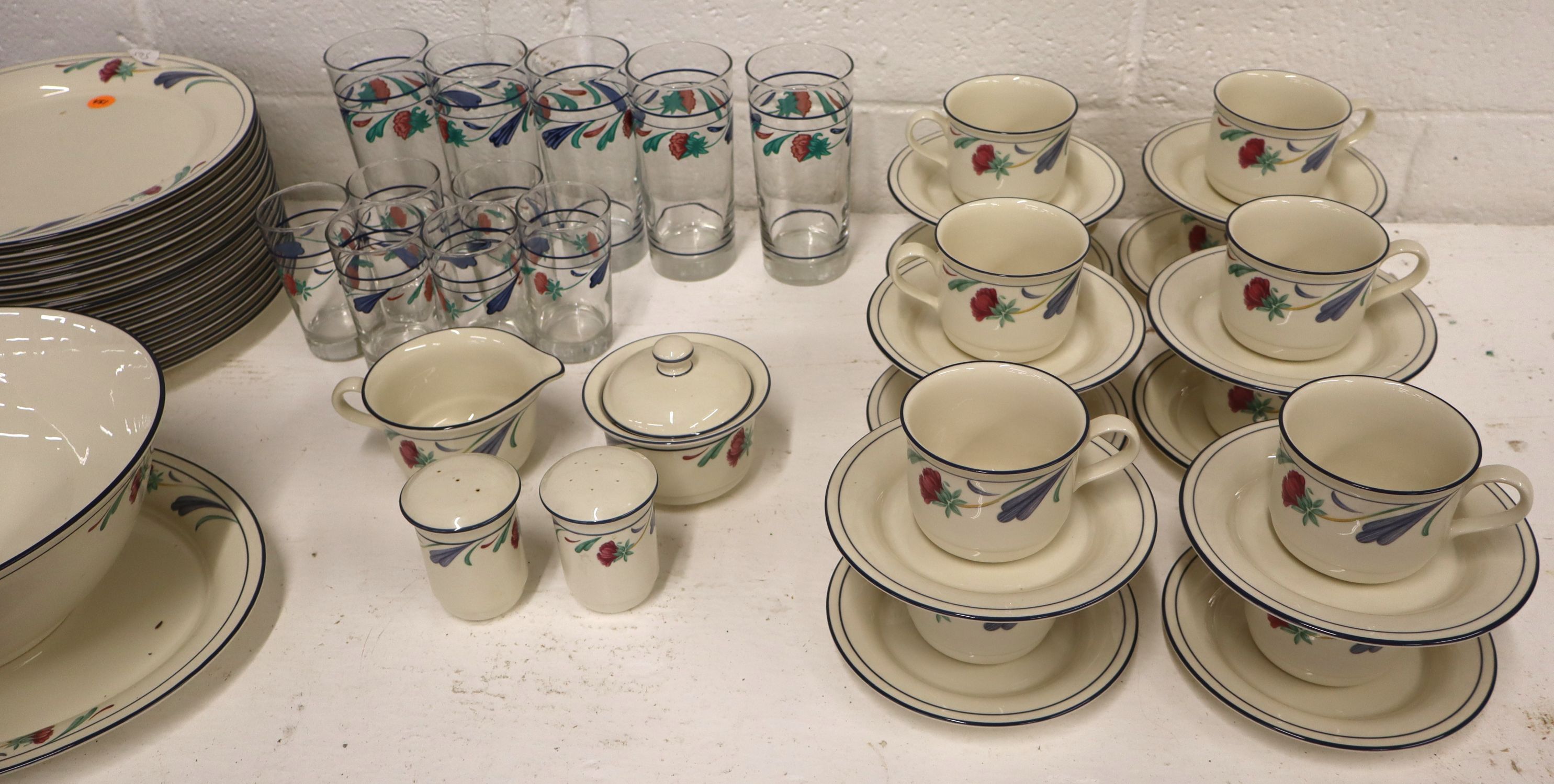 99 Pc Lenox Poppies On Blue Chinastone Dinner Set