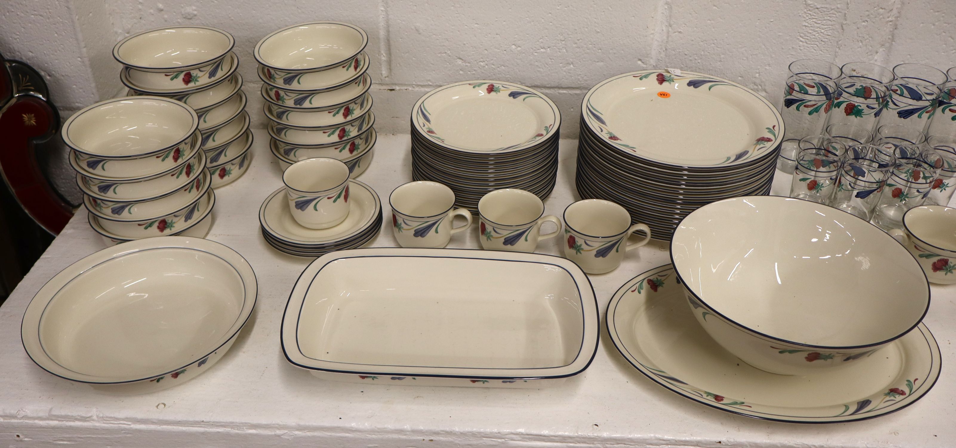 99 Pc Lenox Poppies On Blue Chinastone Dinner Set