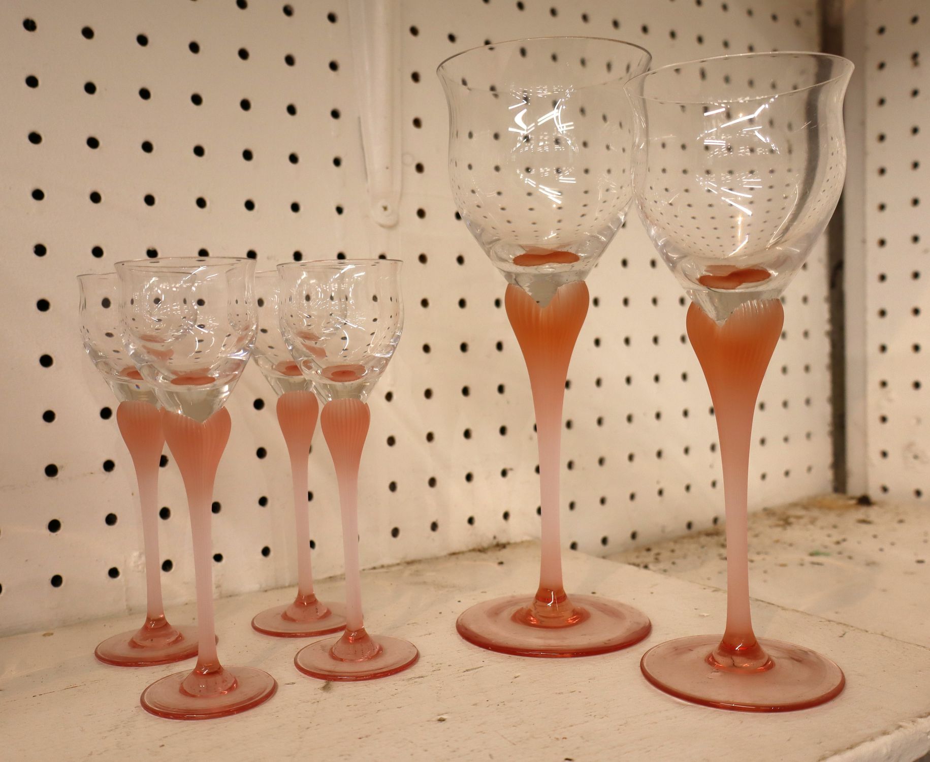 Lot 6 Vintage Mikasa Sea Mist Coral Mixed Stemware