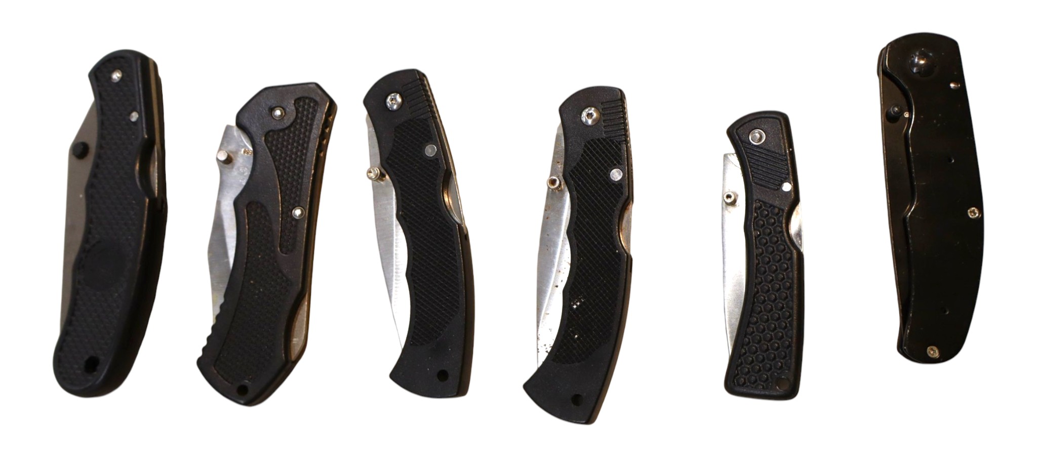 6 folding pocket knives with beltloops
