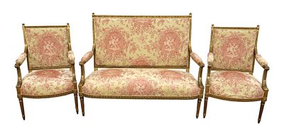 3 piece antique French salon set w/orig. cherub upholstery. 3 piece antique French salon set 