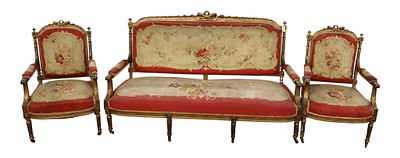 3 piece antique French salon set with original upholstery. 3 piece antique French salon set 
