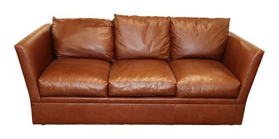 Modern classic leather 3 cushion even arm sofa, structurally sound and in good condition no 
